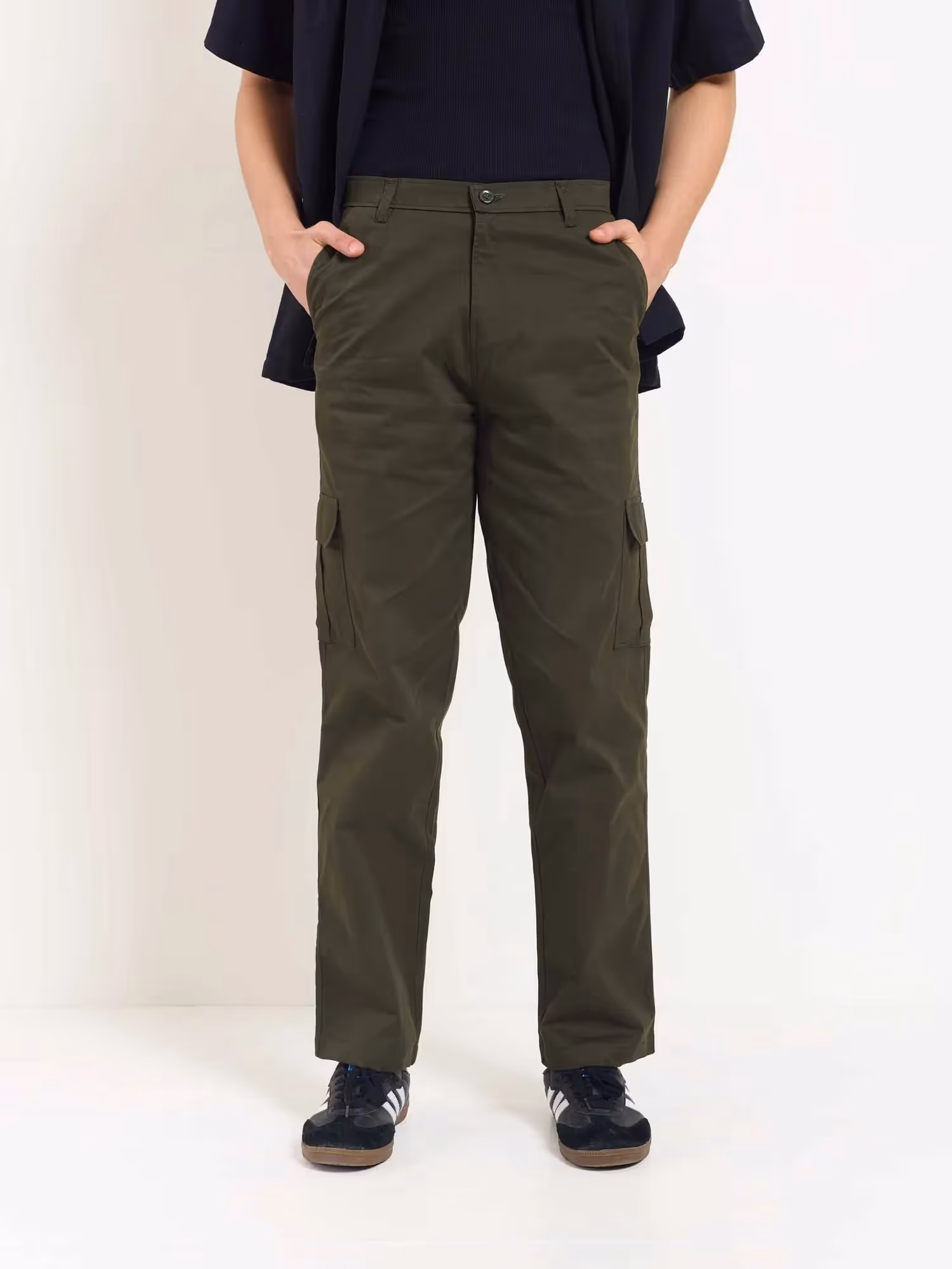 Olive Loose Fit Twill Cargo Trousers image 2