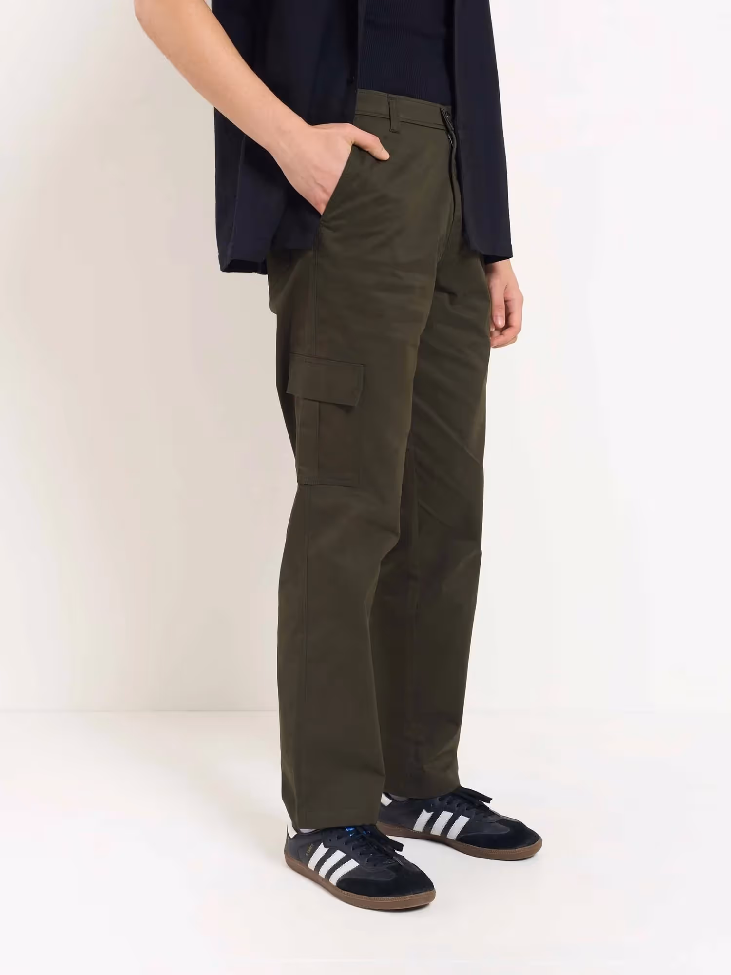 Olive Loose Fit Twill Cargo Trousers image 3