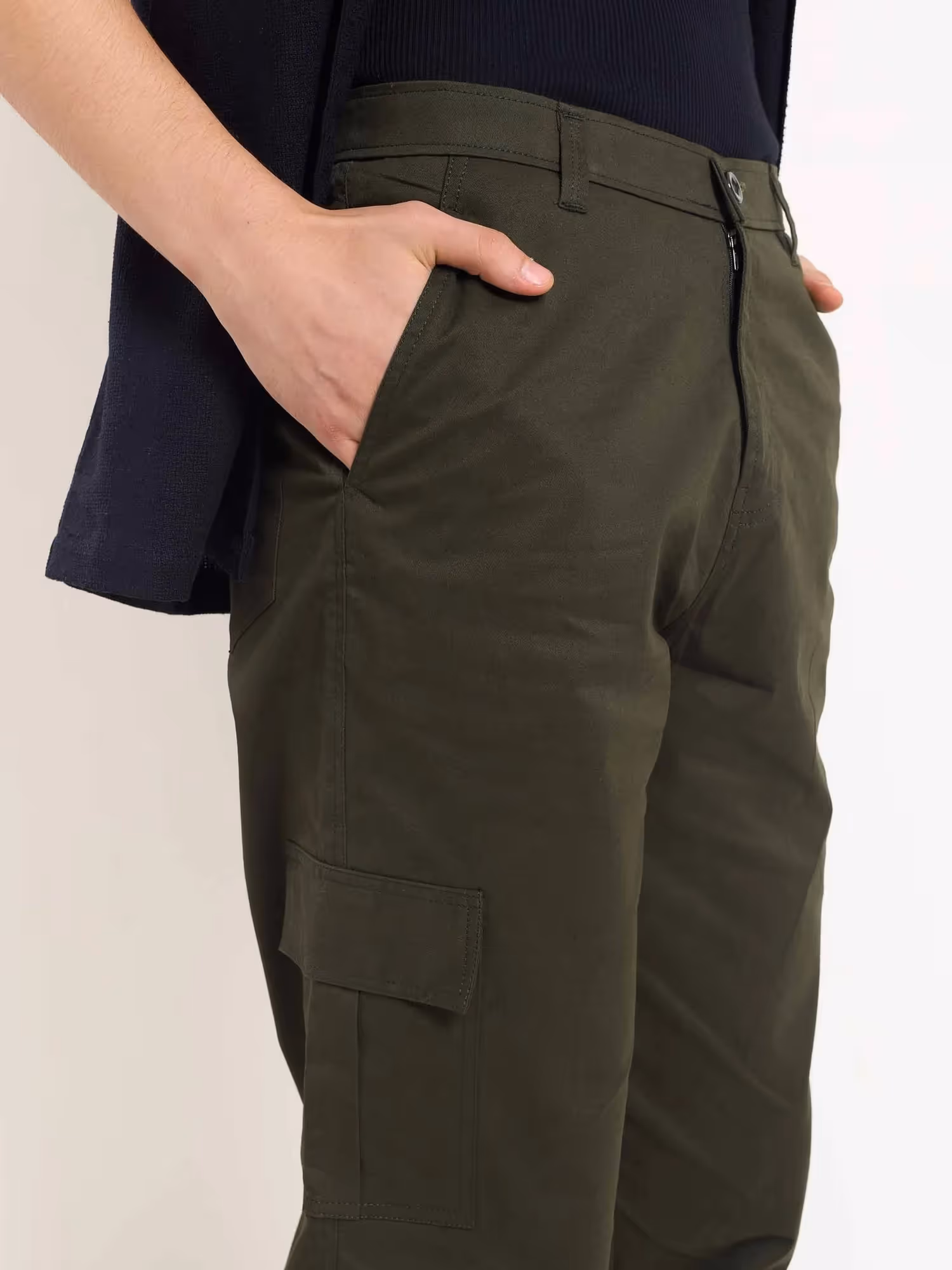 Olive Loose Fit Twill Cargo Trousers image 4
