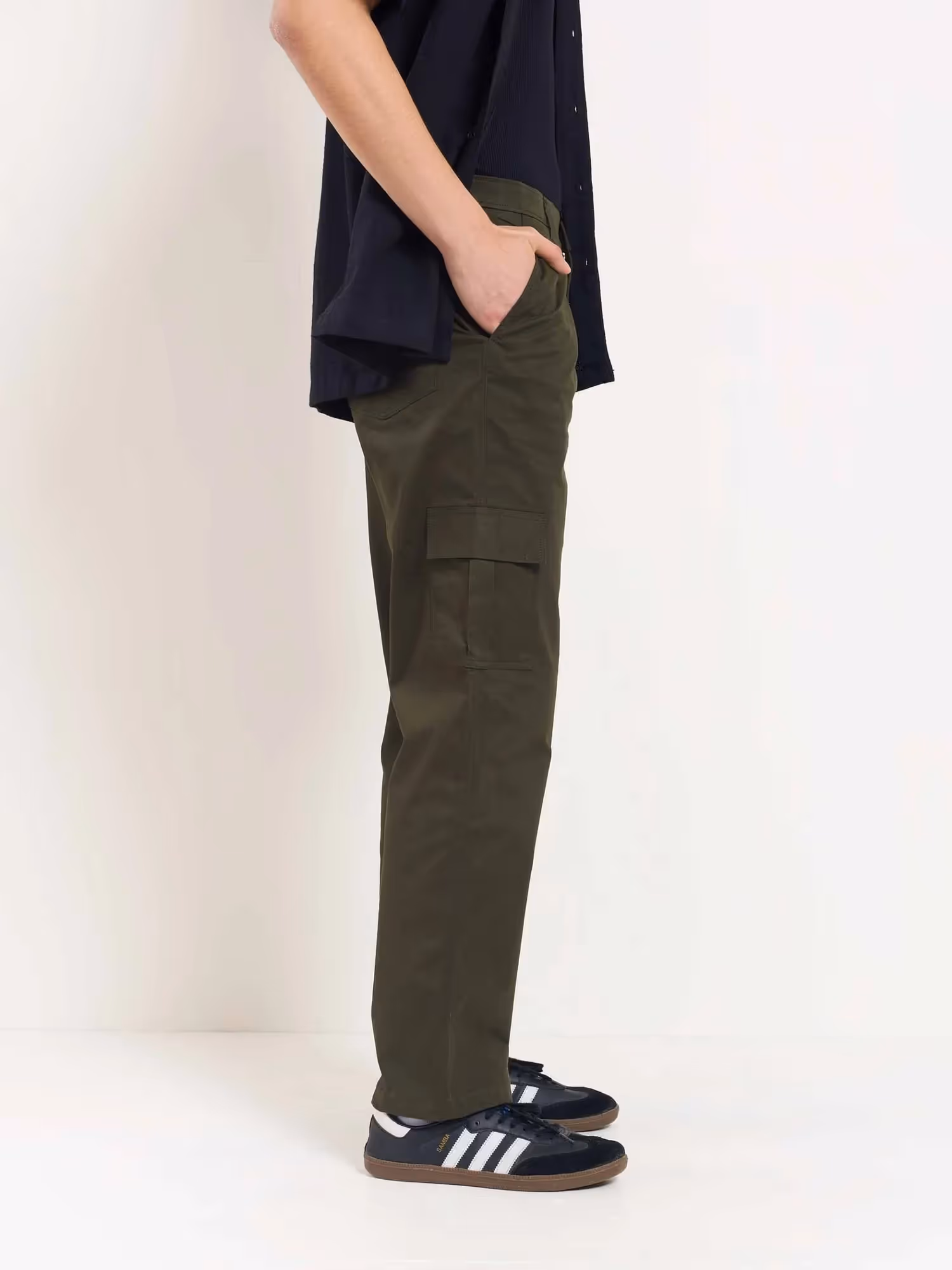 Olive Loose Fit Twill Cargo Trousers image 5
