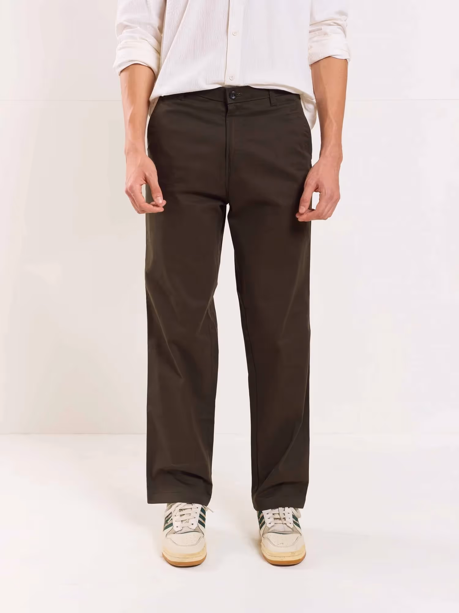 Olive Loose Fit Twill Trousers image 2