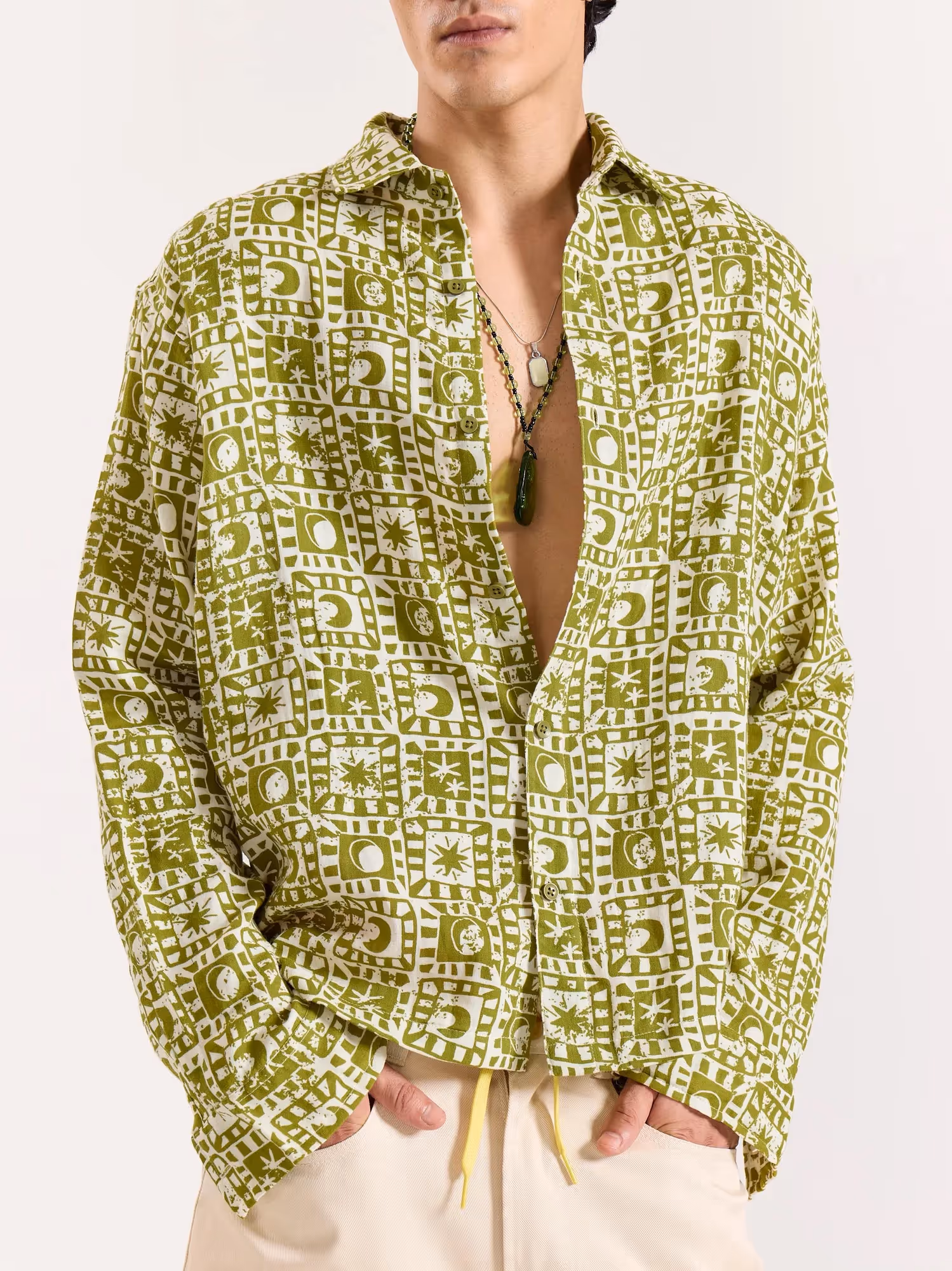 Olive Star Gazer Gauze Holiday Shirt image 2