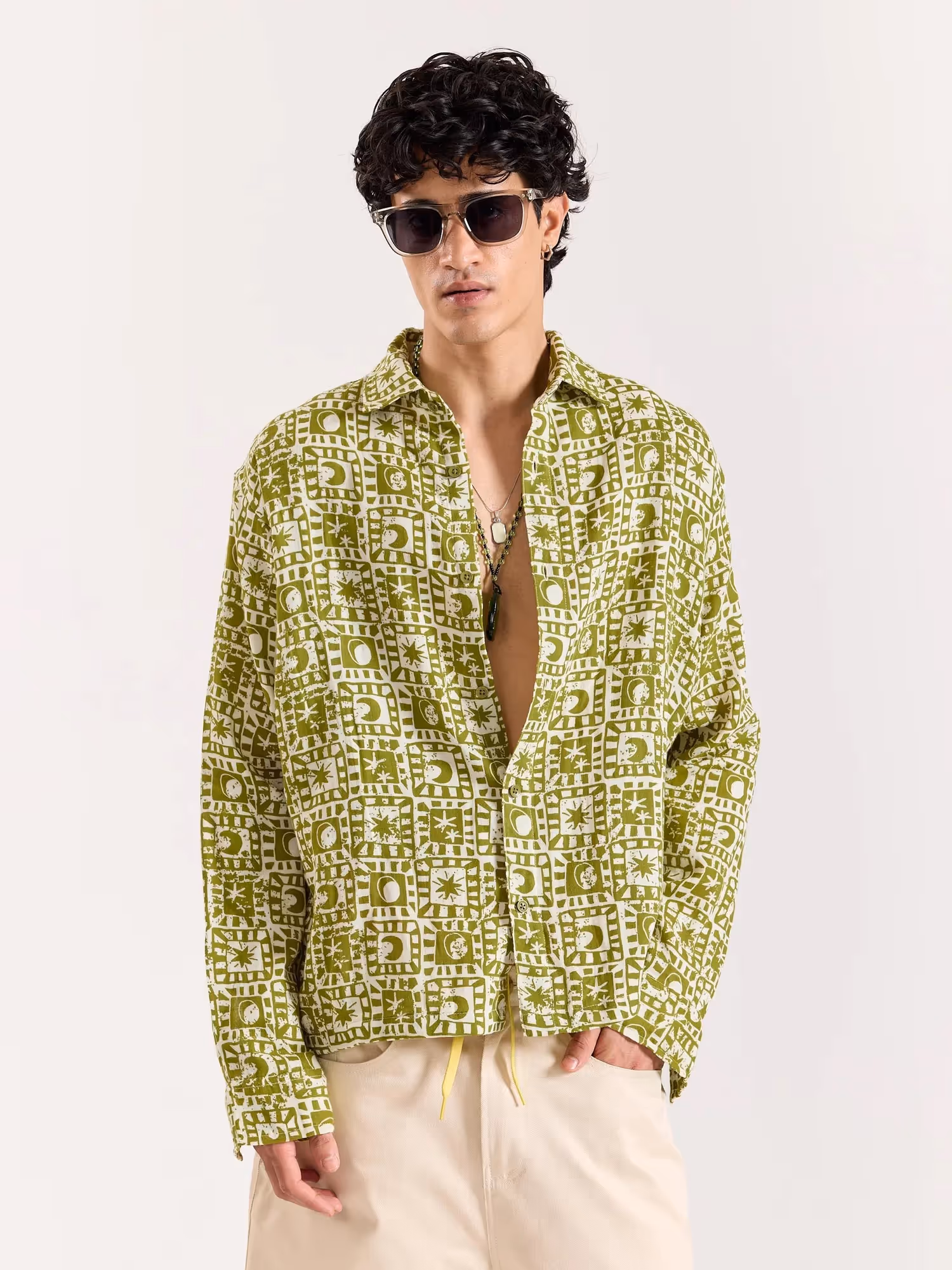 Olive Star Gazer Gauze Holiday Shirt image 3