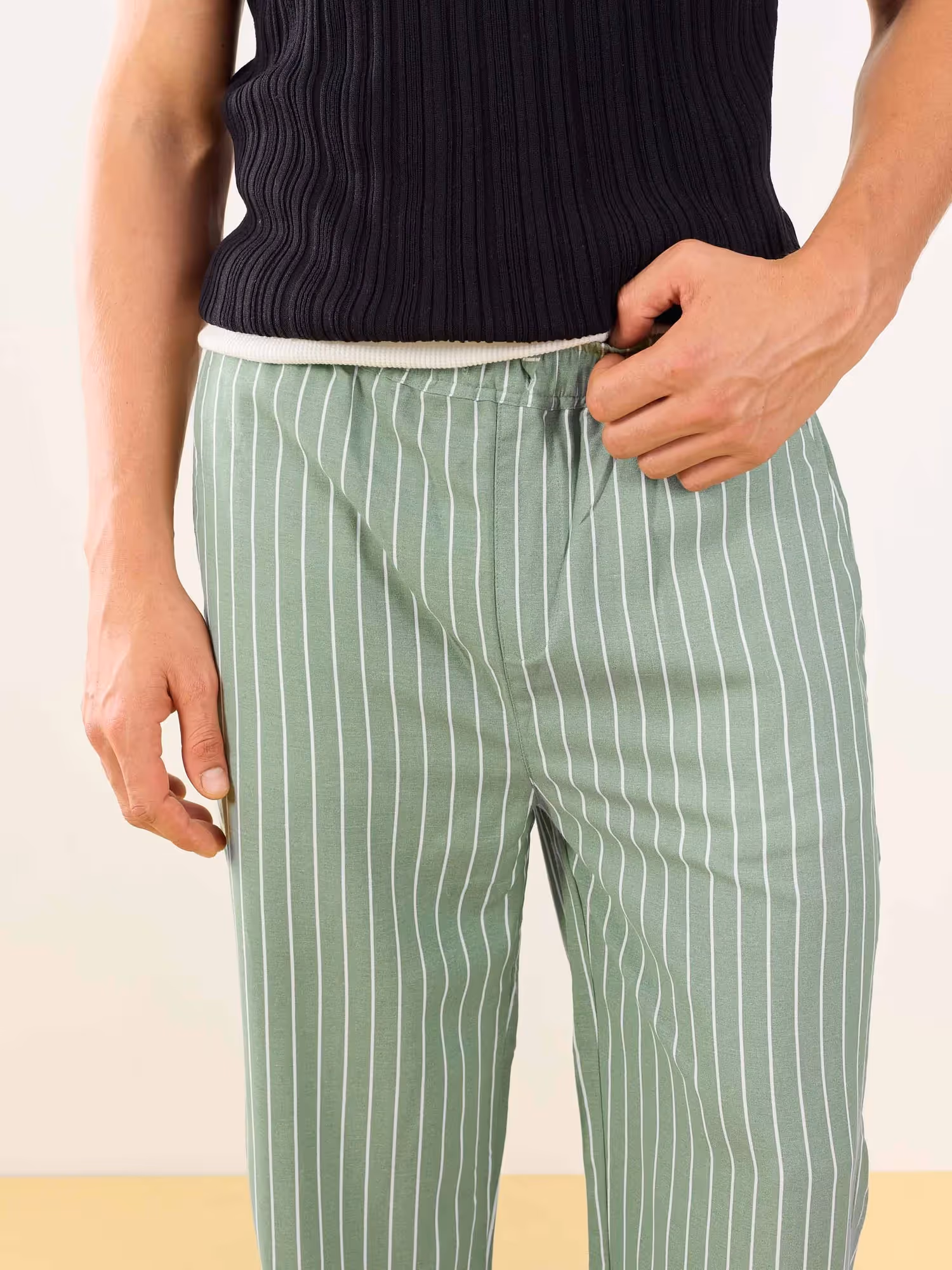 Olive Striped Linen Pull-on Pants  image 3