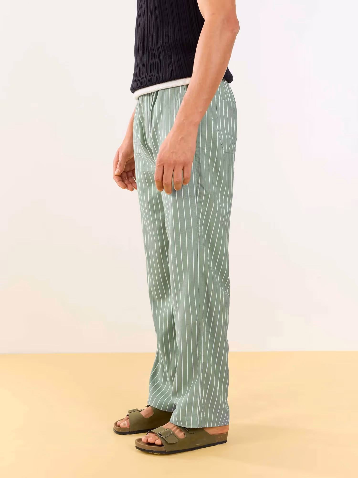 Olive Striped Linen Pull-on Pants  image 4