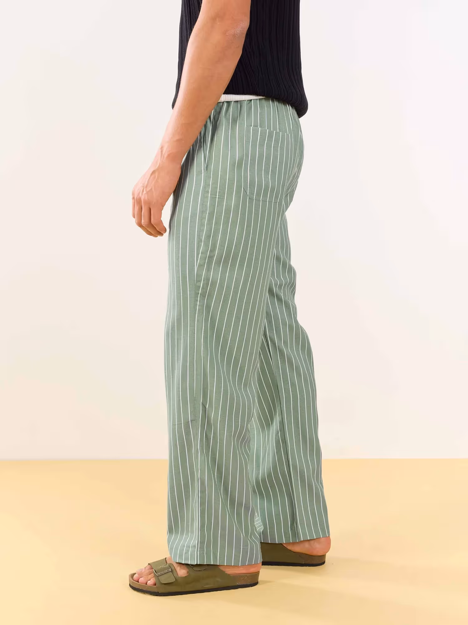 Olive Striped Linen Pull-on Pants  image 5