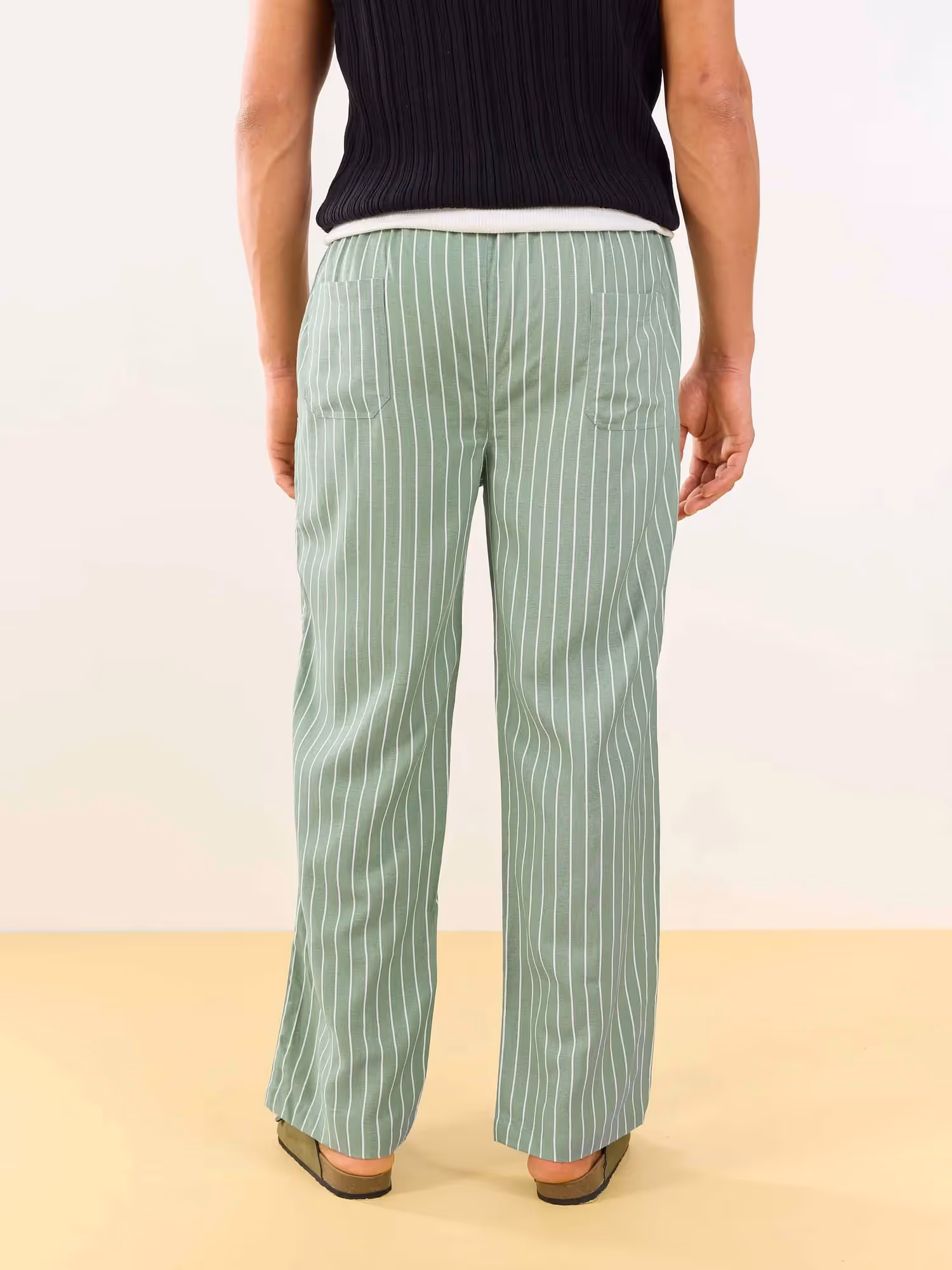 Olive Striped Linen Pull-on Pants  image 6