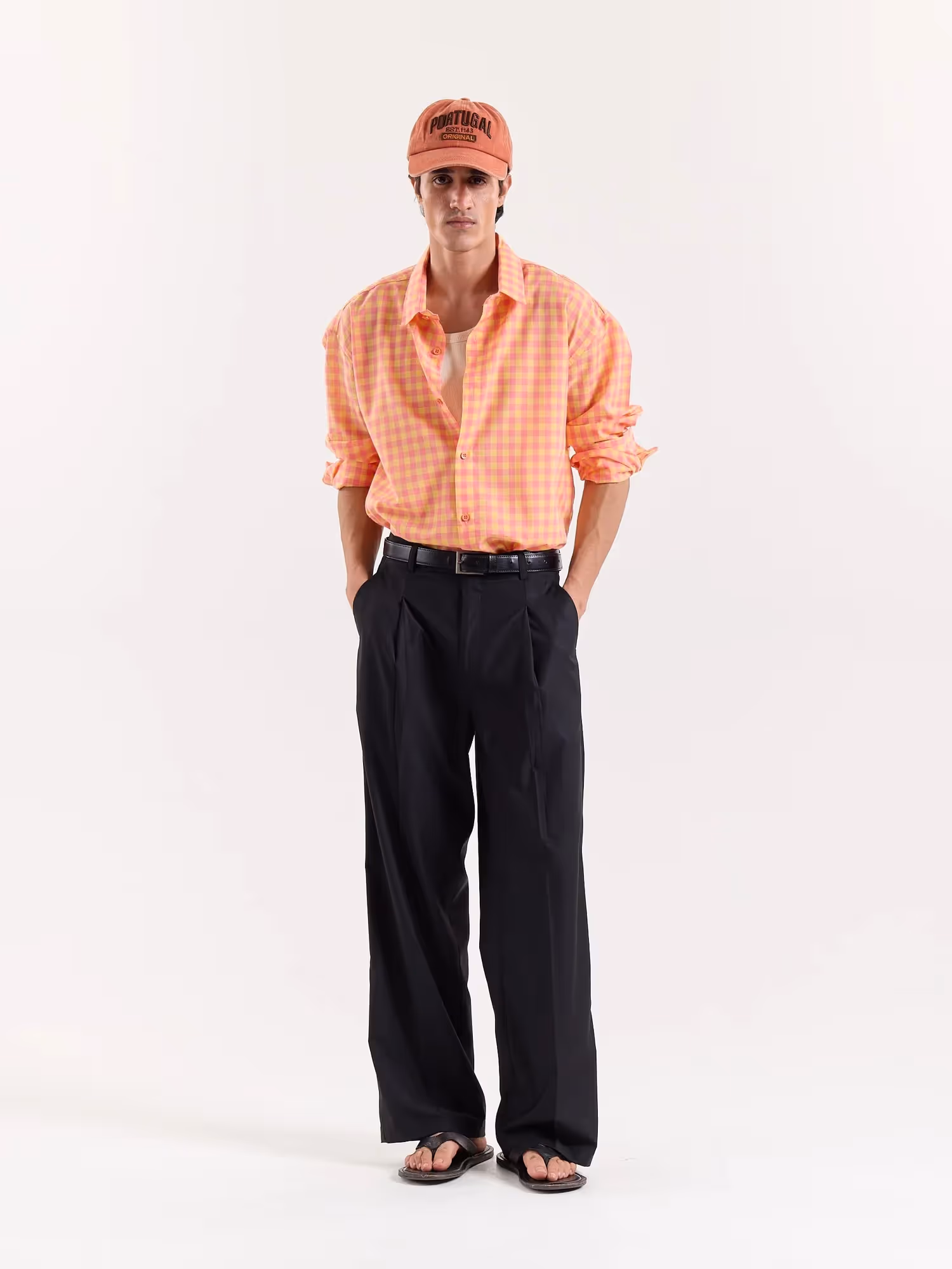 Orange & Pink Gingham Cropped Shirt image 1