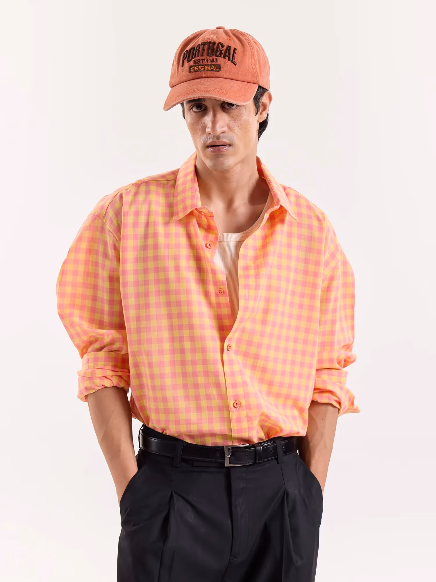 Orange & Pink Gingham Cropped Shirt image 3