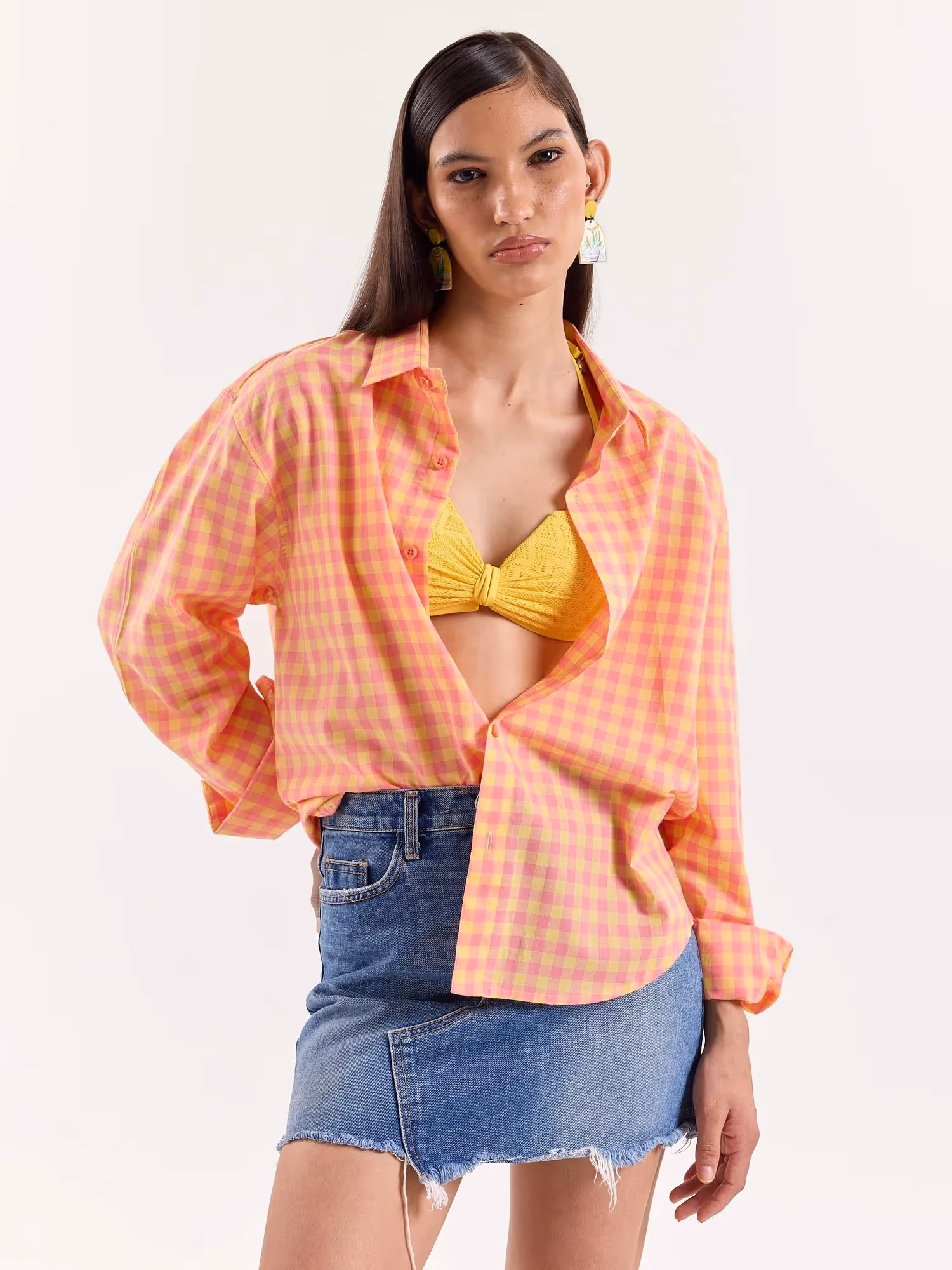 Orange & Pink Gingham Cropped Shirt image 4