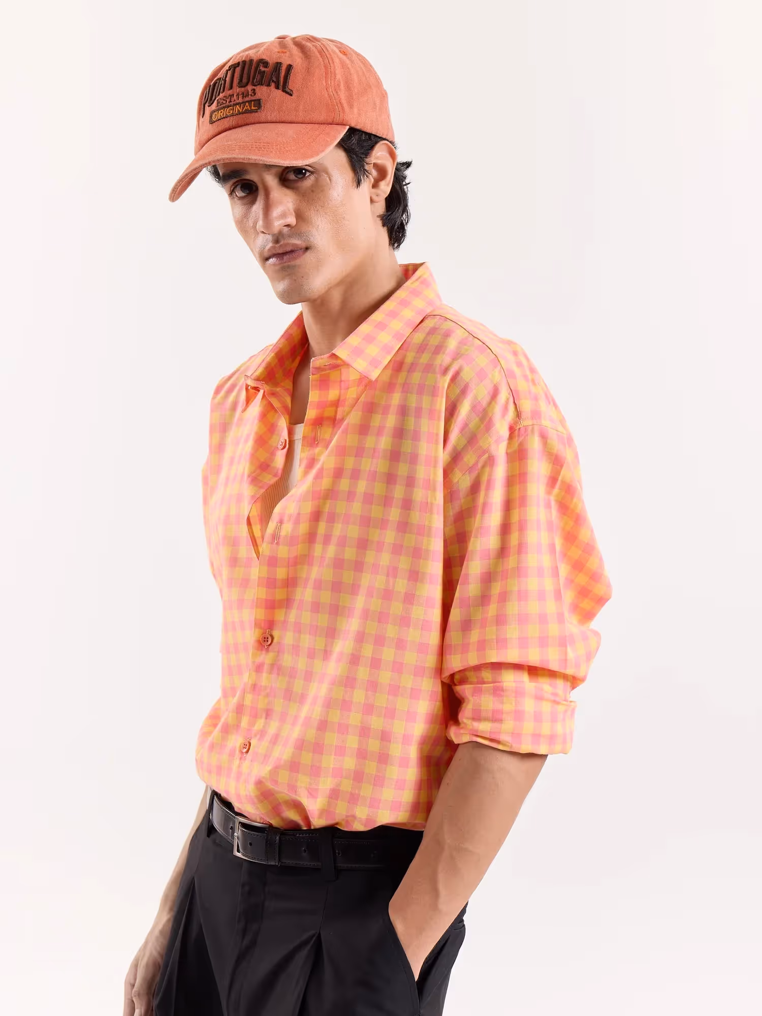 Orange & Pink Gingham Cropped Shirt image 5