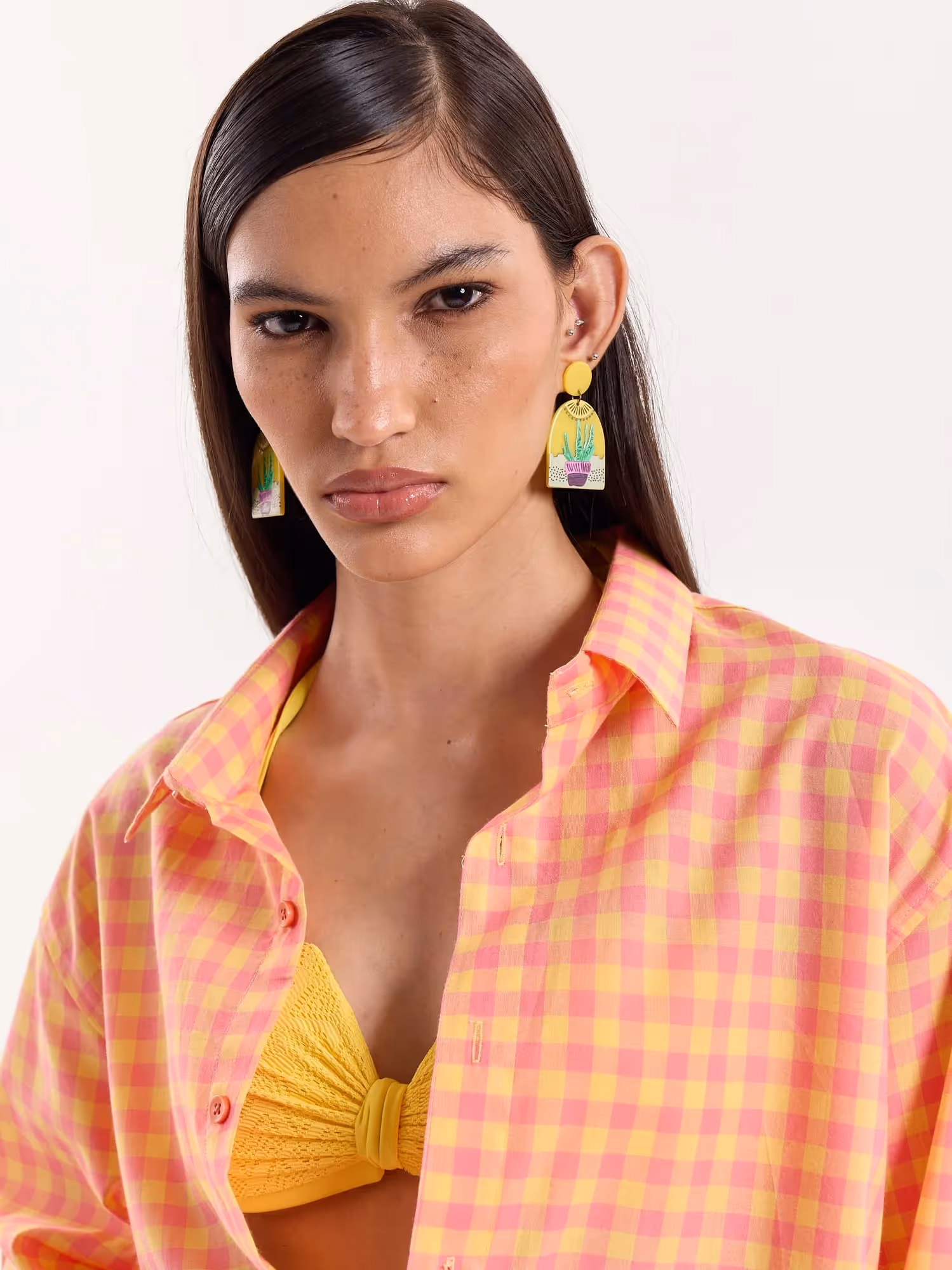 Orange & Pink Gingham Cropped Shirt image 8