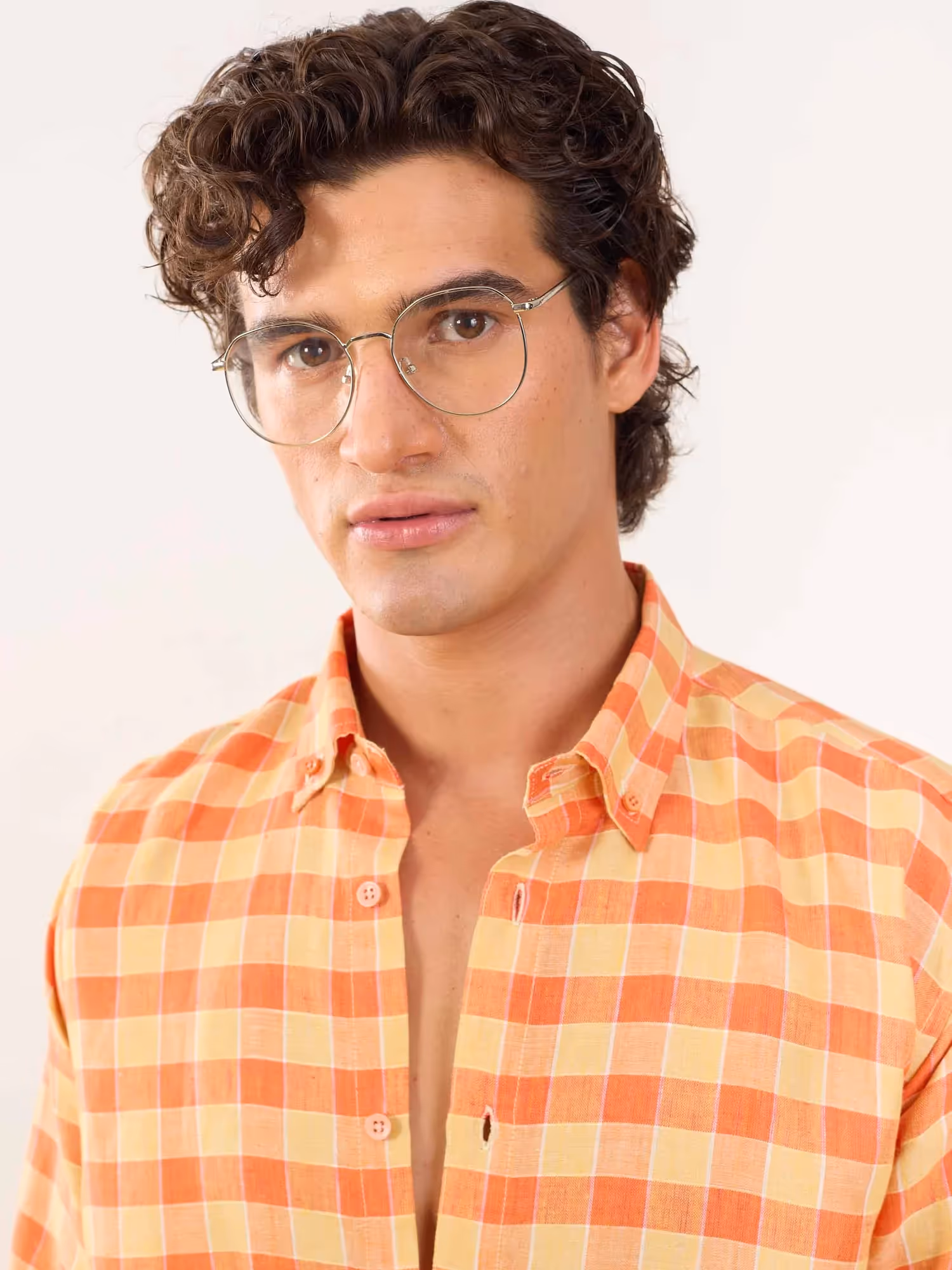 Orange & Yellow Checked Irish Linen Shirt image 4