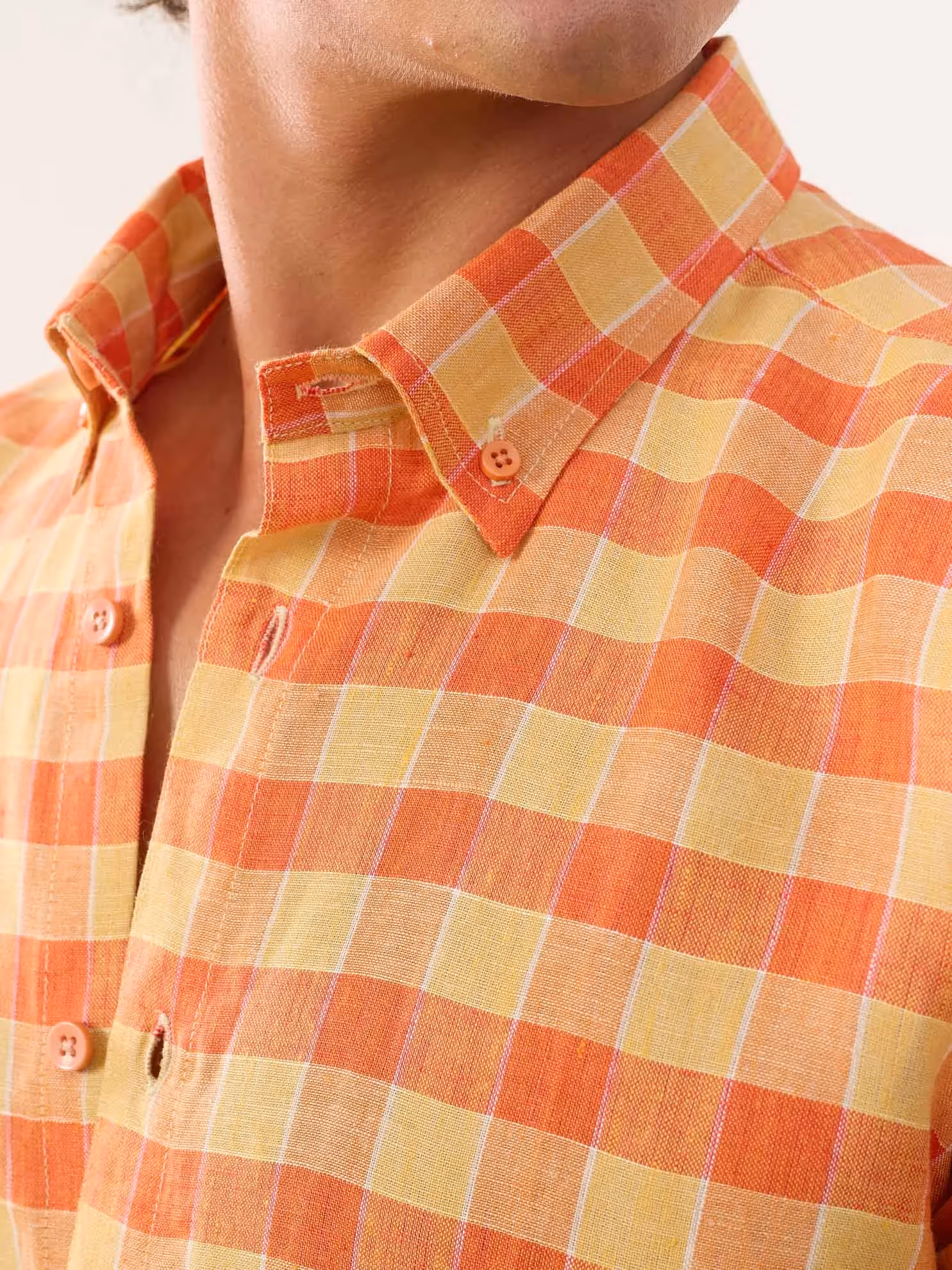 Orange & Yellow Checked Irish Linen Shirt image 5