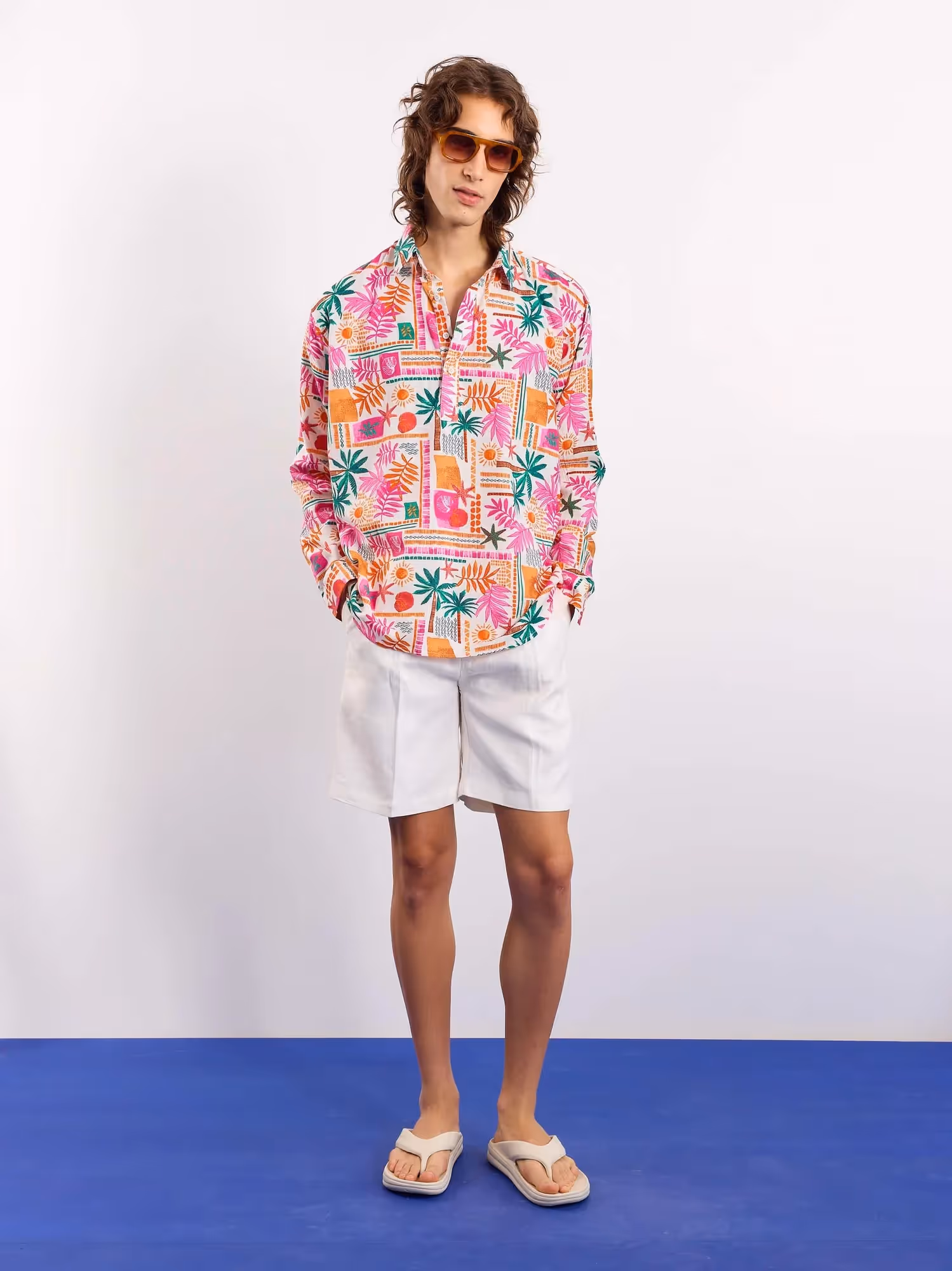 Orange Pink Tropical Linen Pullover image 1