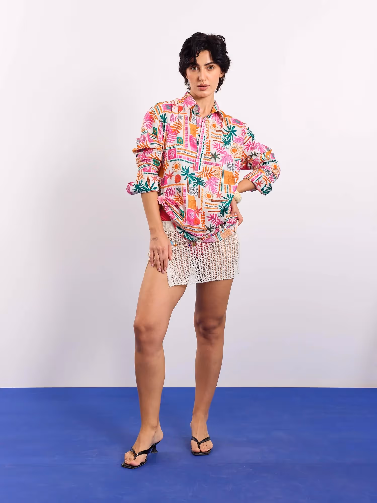 Orange Pink Tropical Linen Pullover image 2