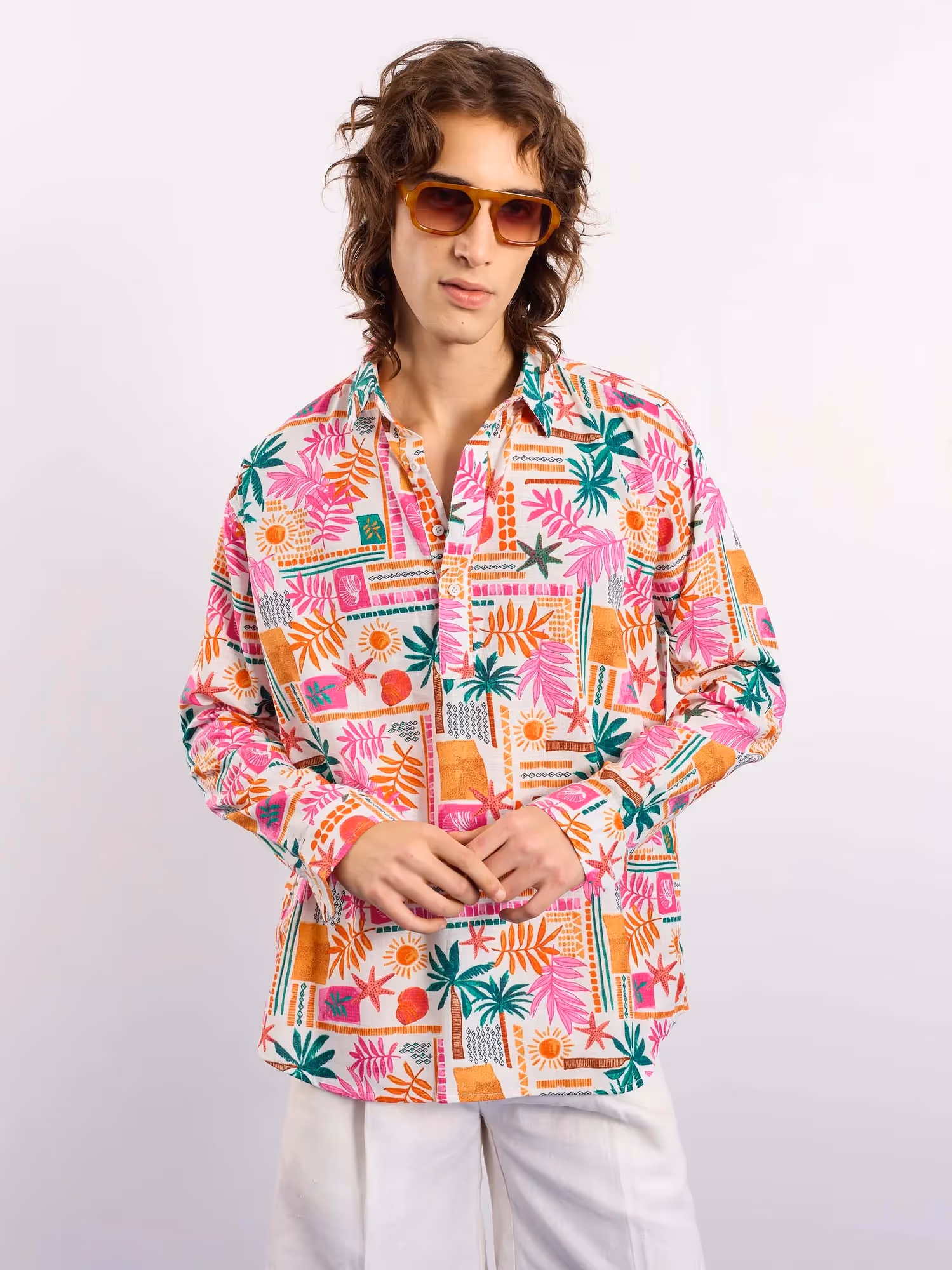 Orange Pink Tropical Linen Pullover image 3