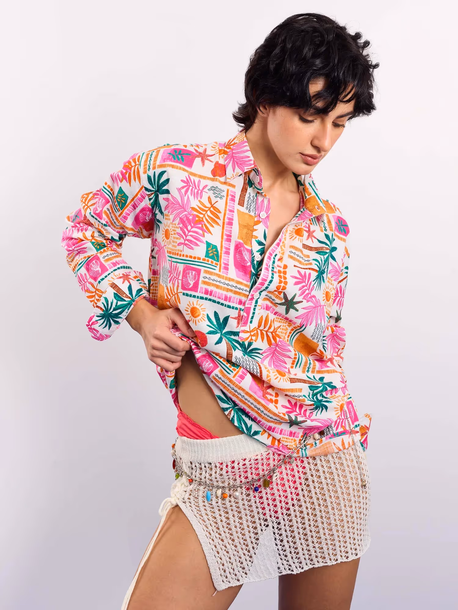 Orange Pink Tropical Linen Pullover image 4