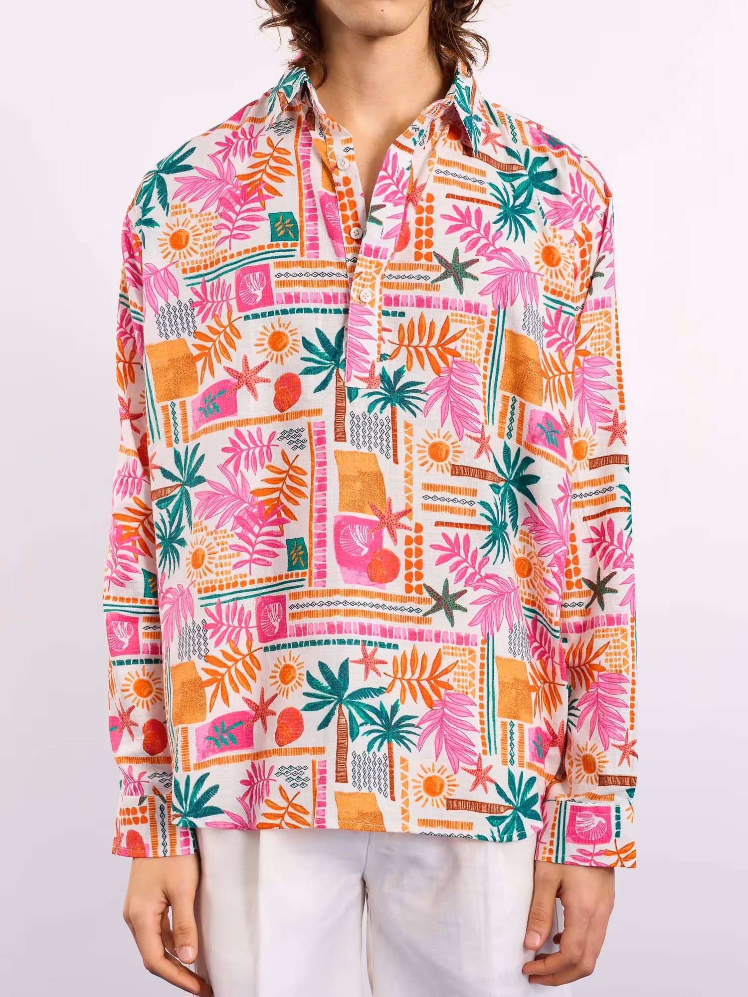 Orange Pink Tropical Linen Pullover image 6