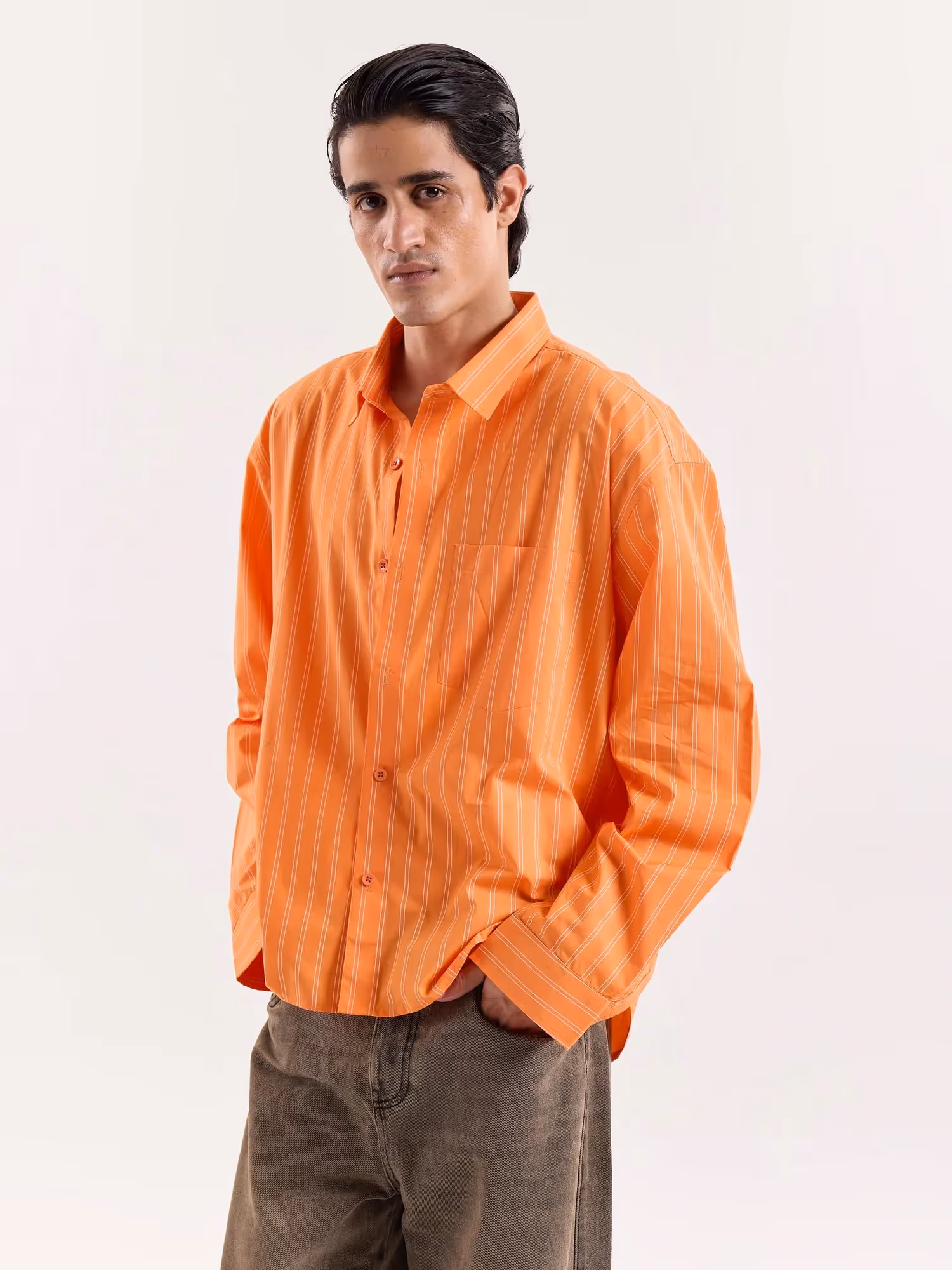 Orange Striped Poplin Cropped Shirt image 5