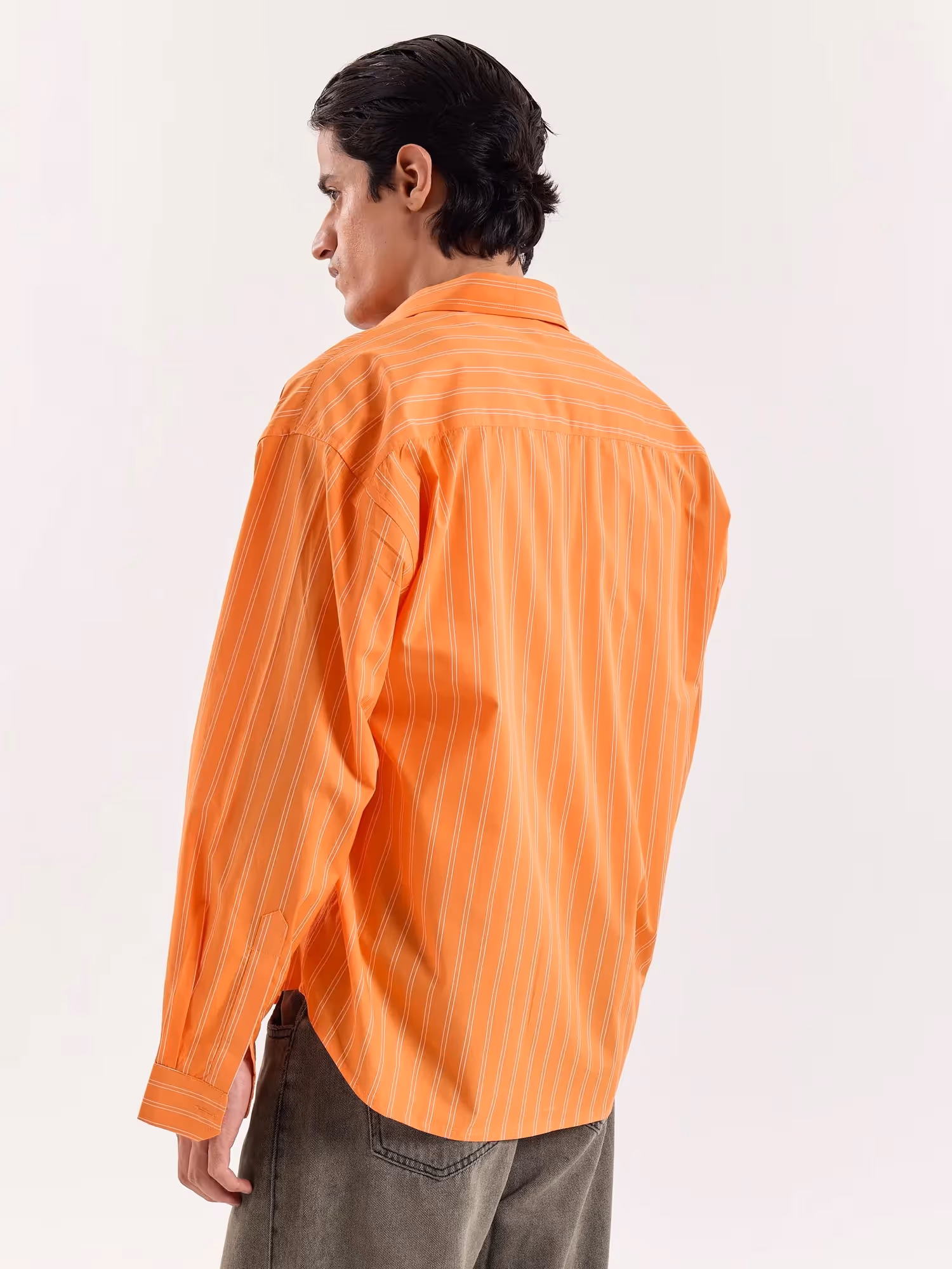 Orange Striped Poplin Cropped Shirt image 7