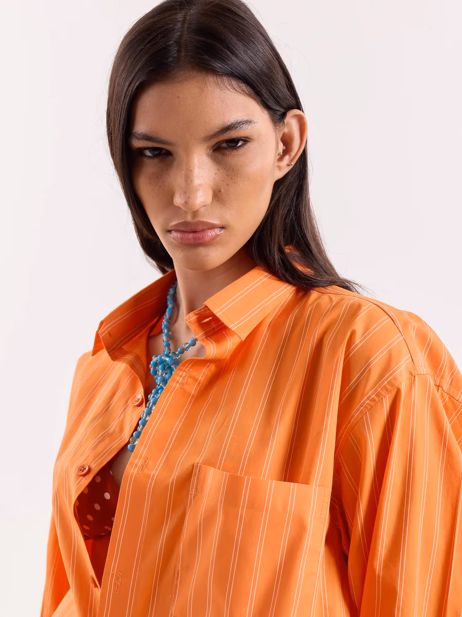 Orange Striped Poplin Cropped Shirt image 8