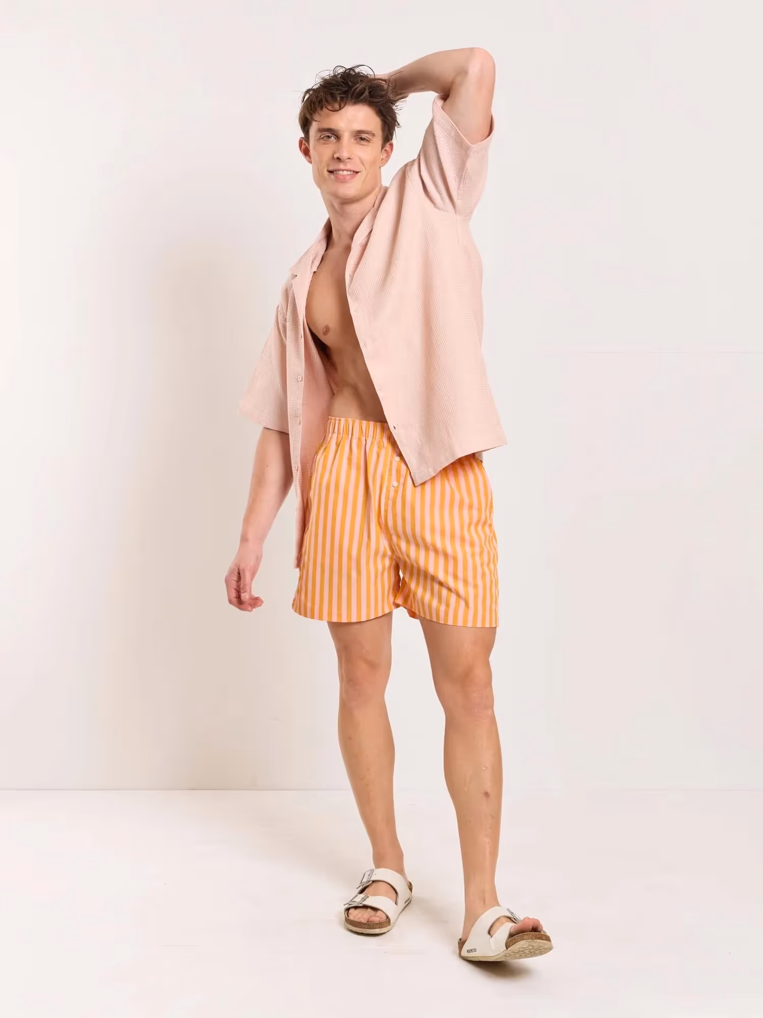 Orange Striped Poplin Shorts image 1