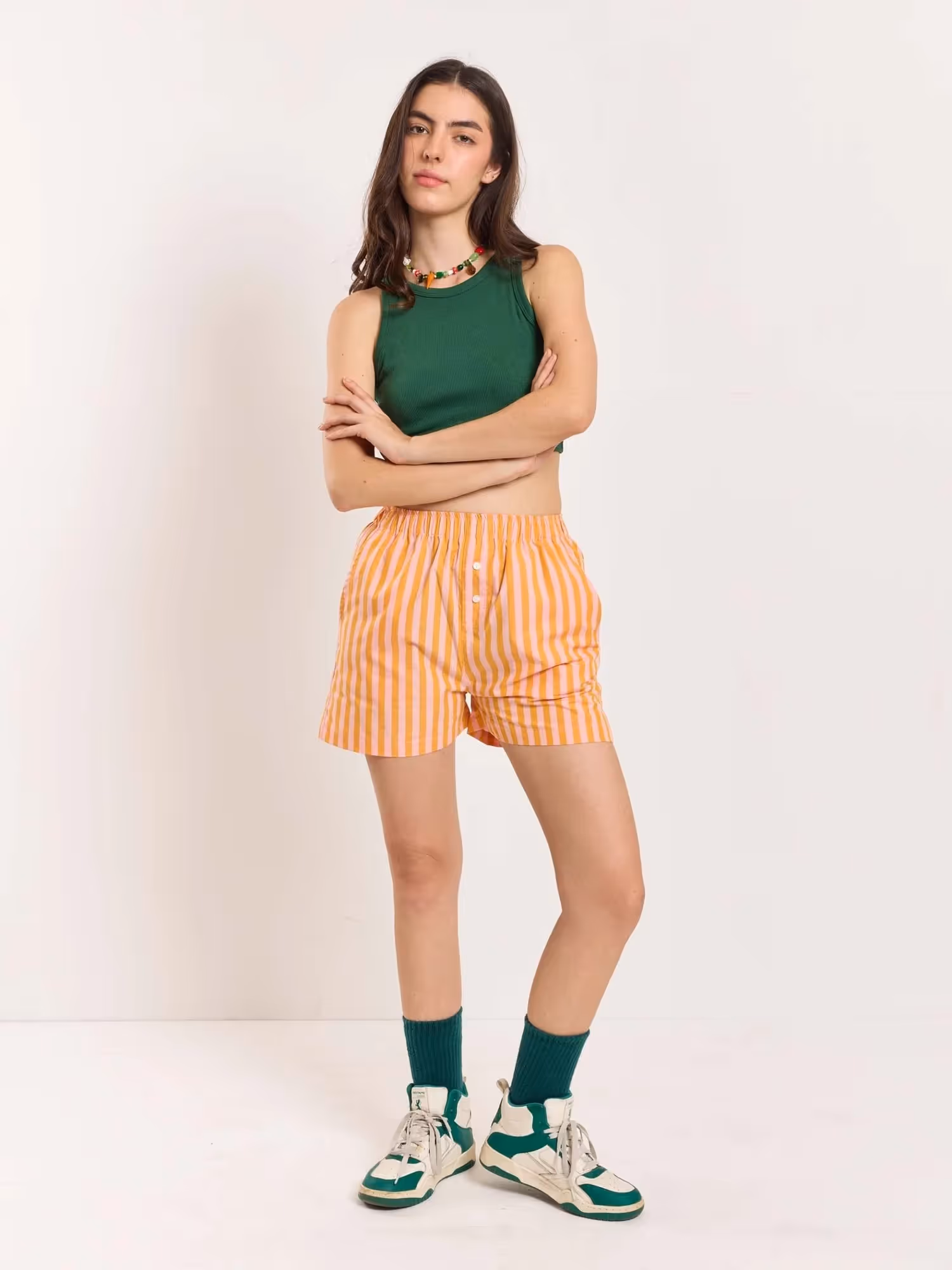 Orange Striped Poplin Shorts image 2