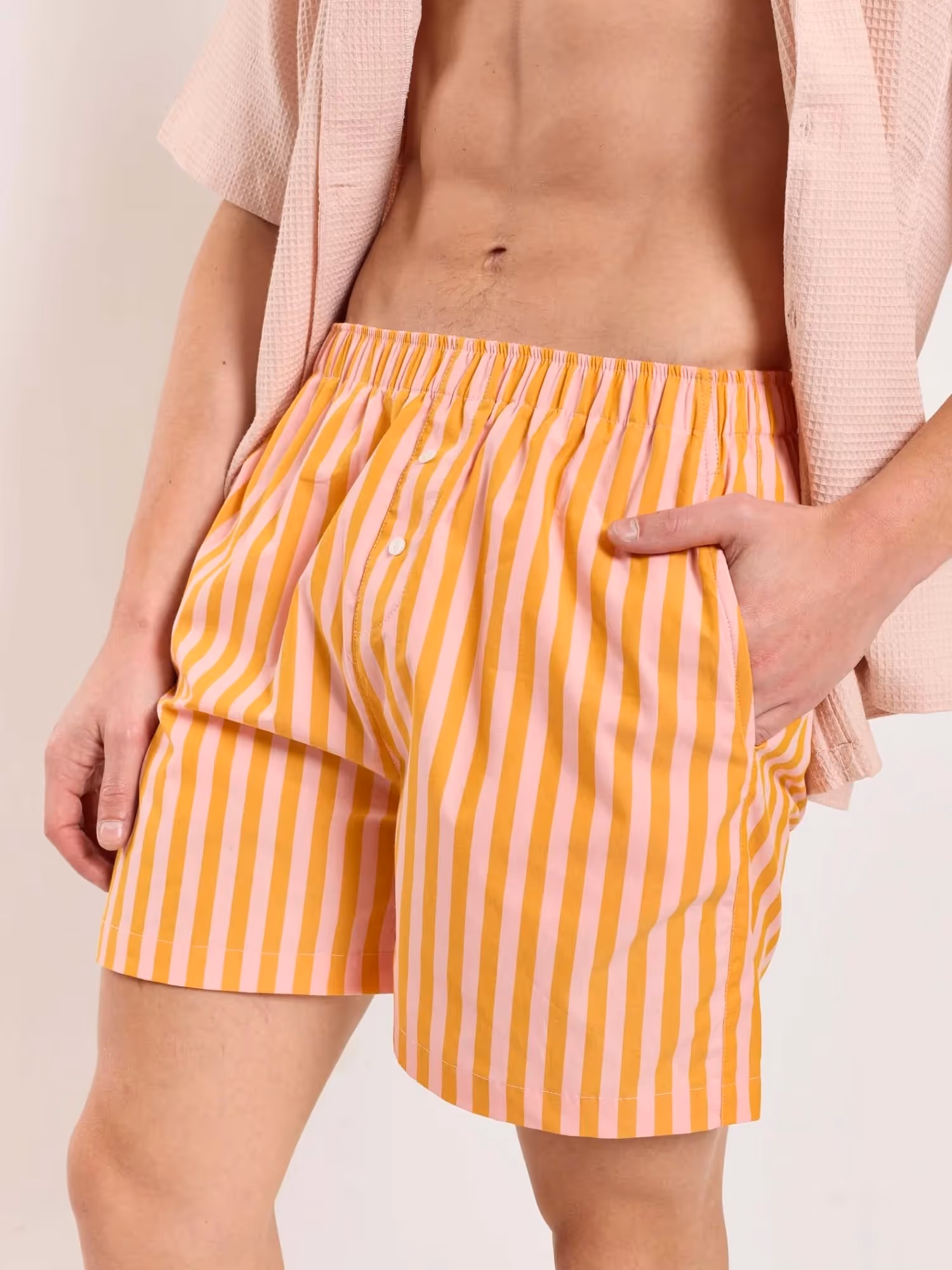Orange Striped Poplin Shorts image 8