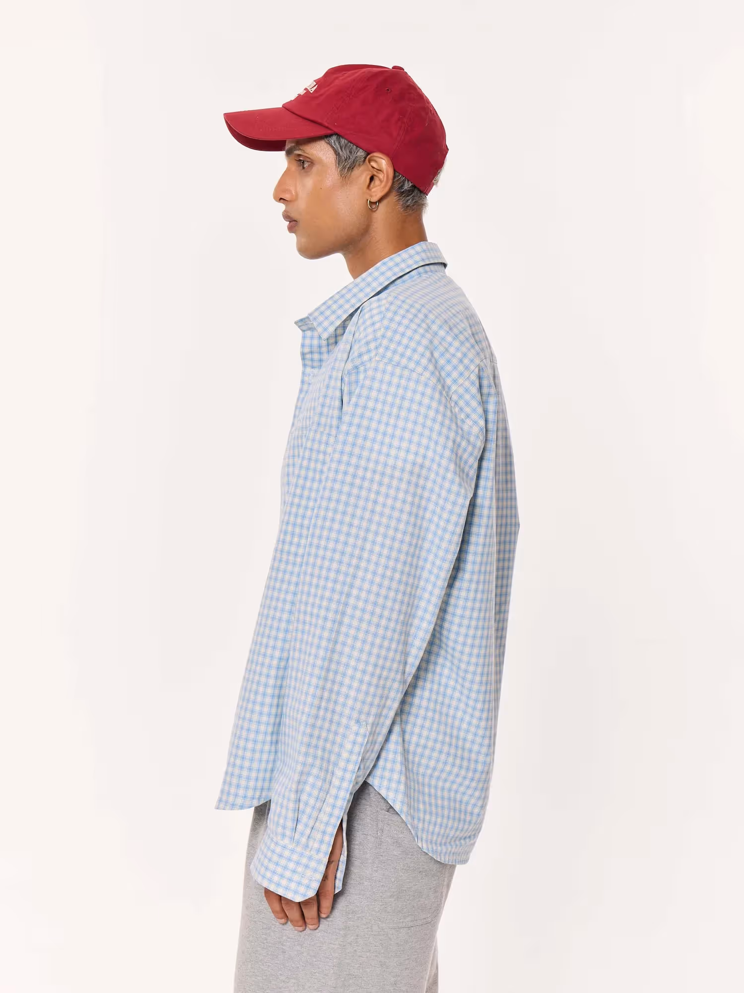 Pale Blue Poplin Checked Oversized Cropped Shirt  image 5