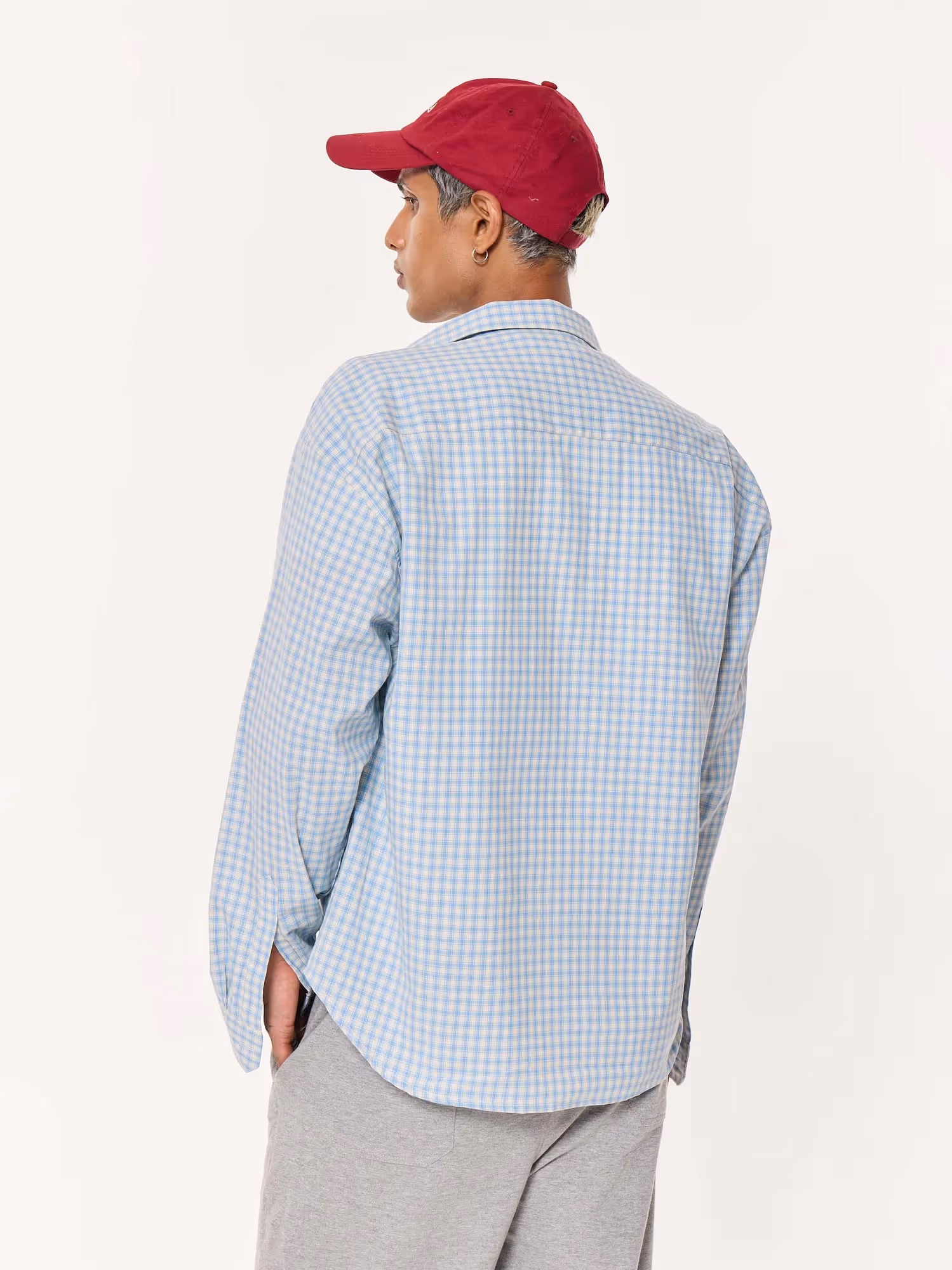 Pale Blue Poplin Checked Oversized Cropped Shirt  image 7