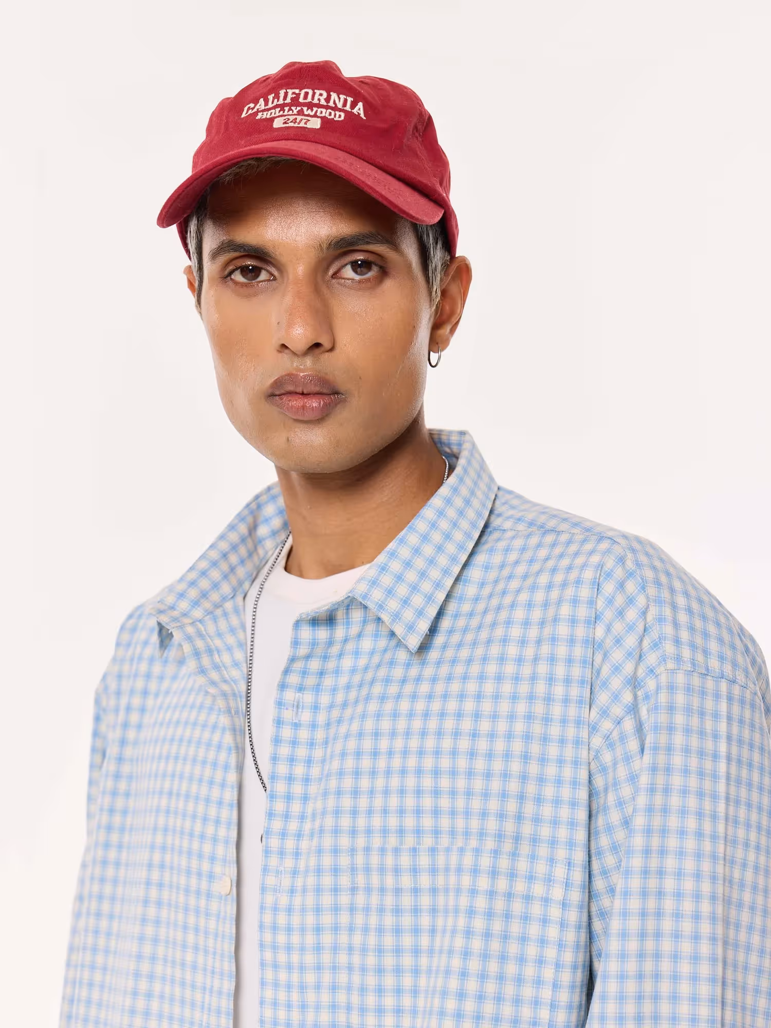 Pale Blue Poplin Checked Oversized Cropped Shirt  image 8