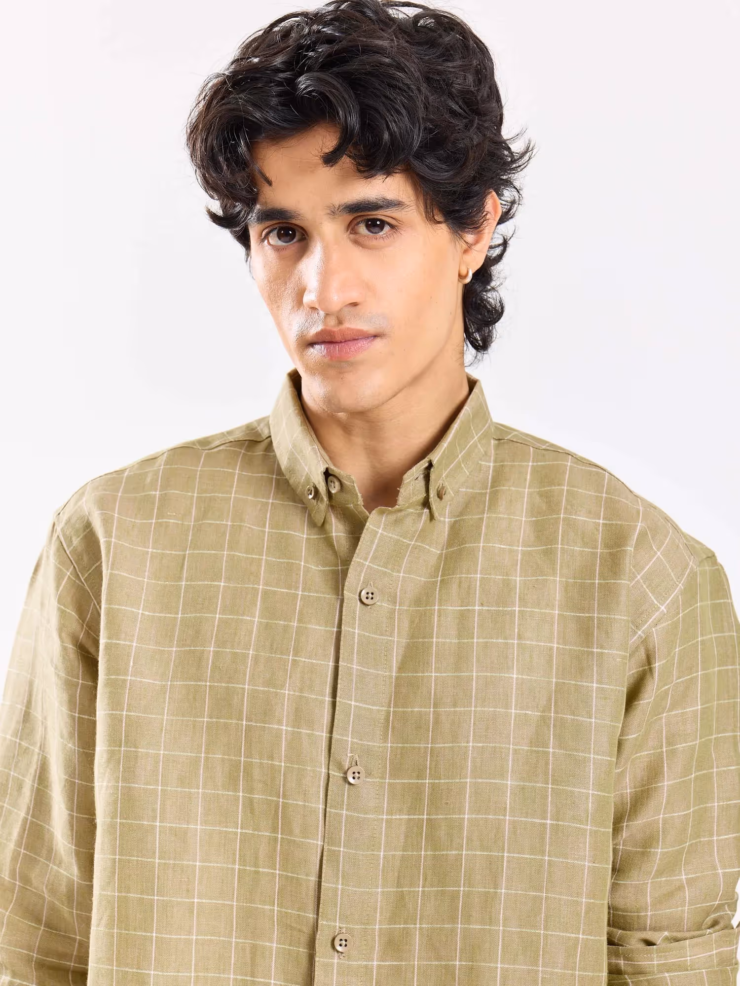 Pale Green Checked Irish Linen Shirt image 3