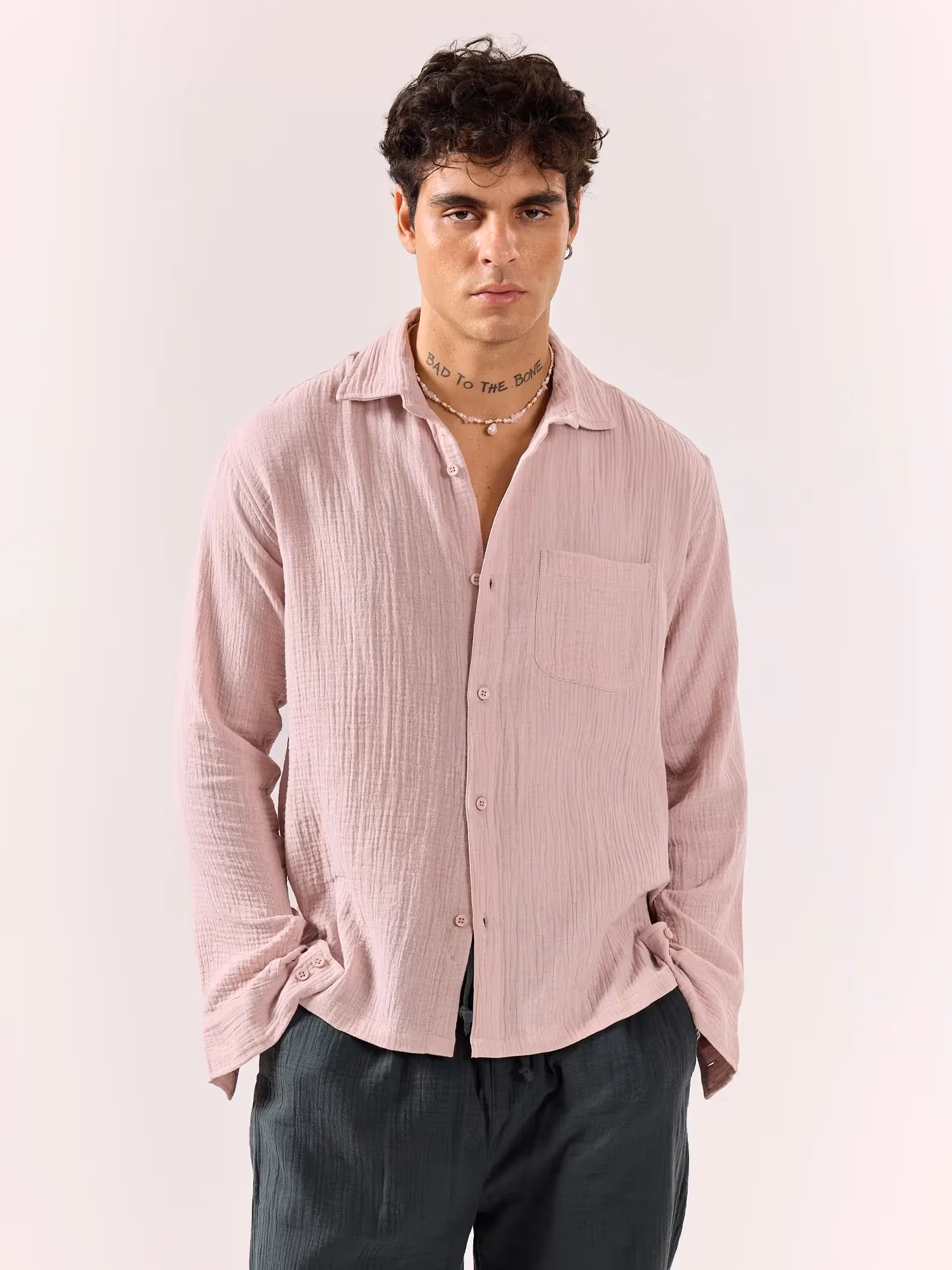 Pale Pink Gauze Holiday Shirt  image 5