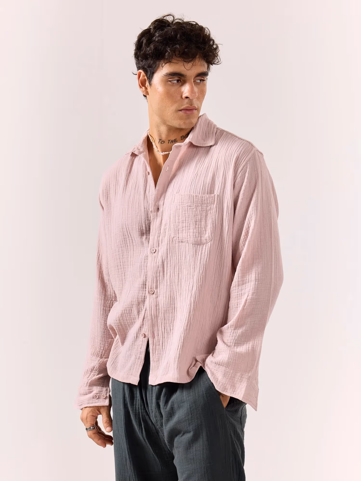 Pale Pink Gauze Holiday Shirt  image 6