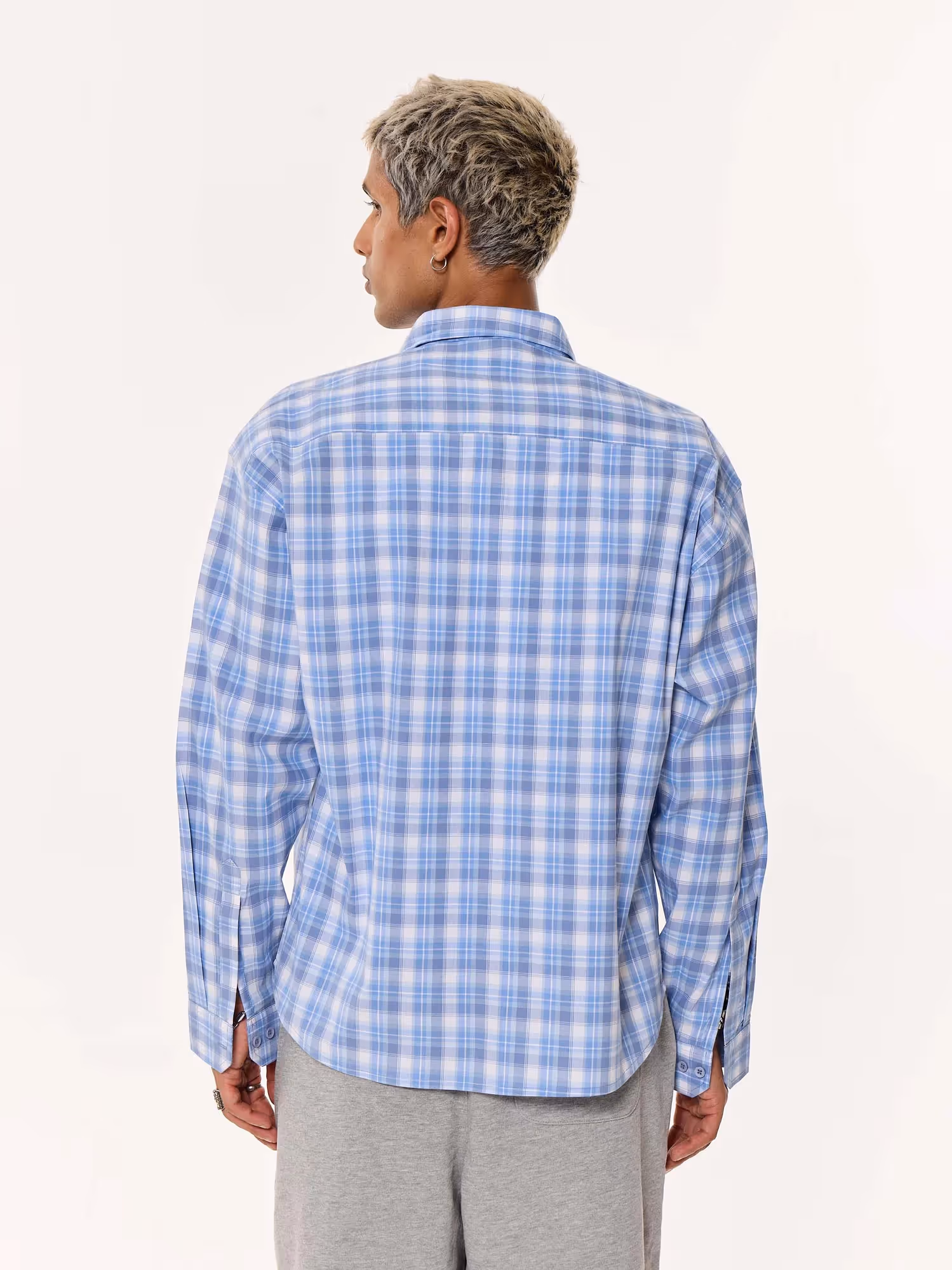 Pastel Blue Checkered Oversized Cropped Shirt  image 7