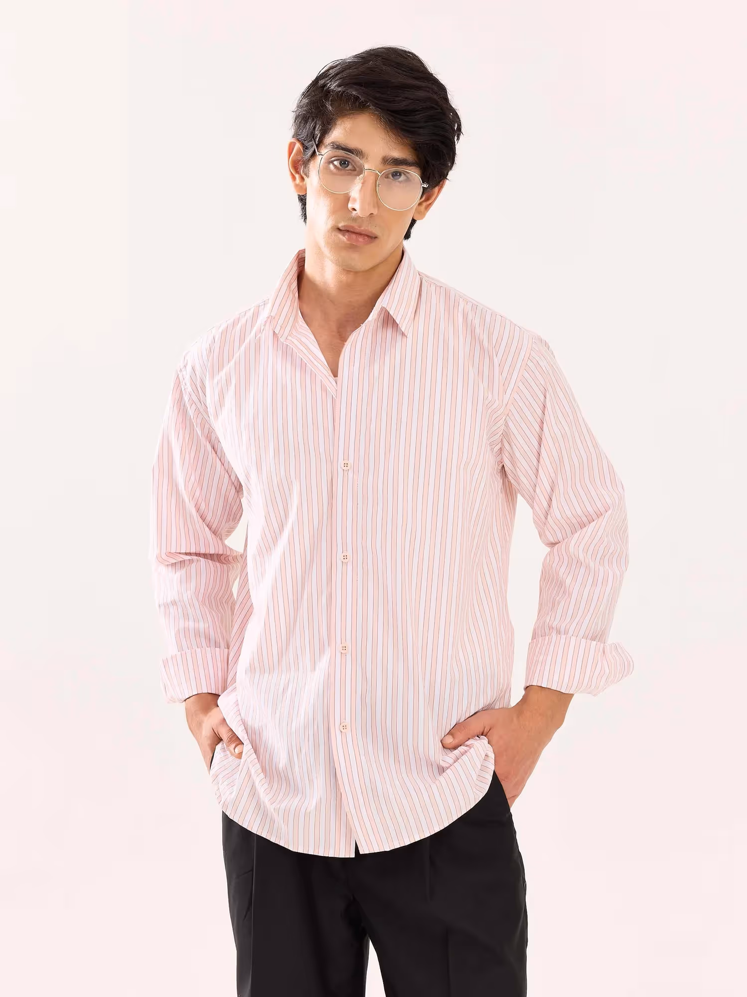 Peach and White Striped Poplin Shirt image 3