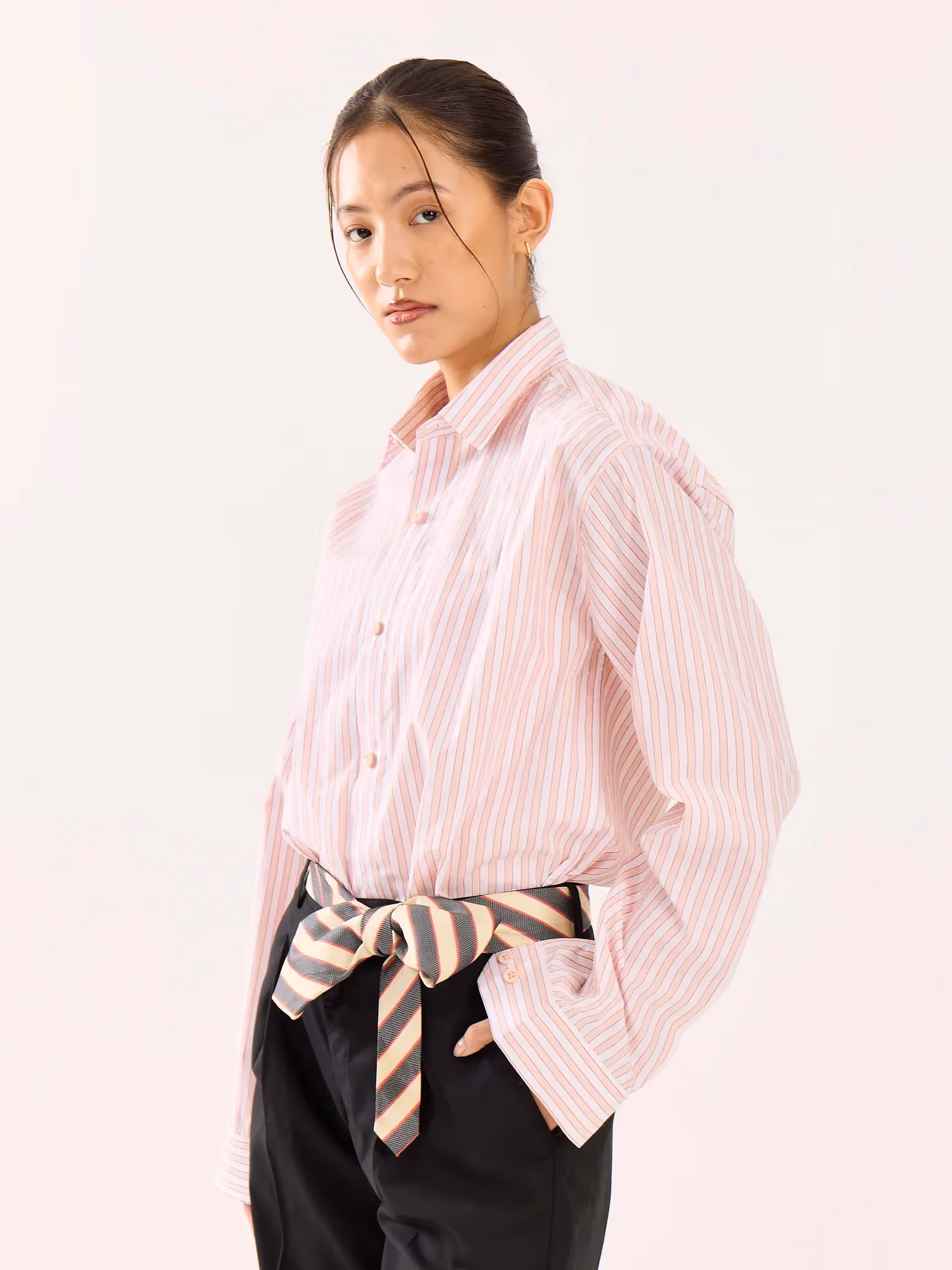 Peach and White Striped Poplin Shirt image 5