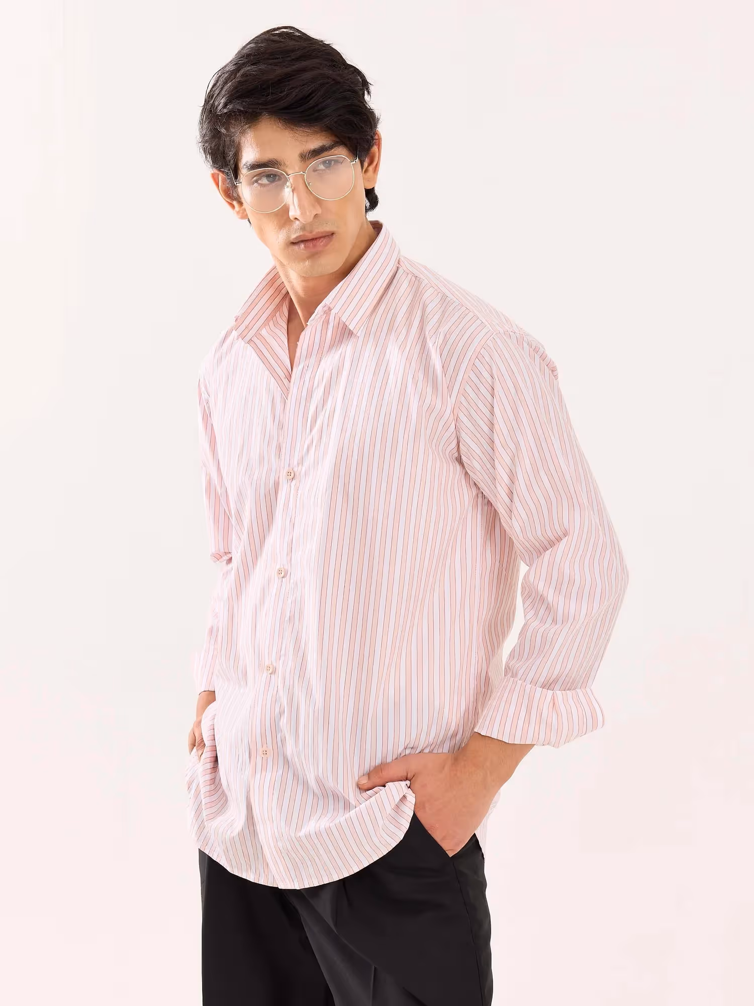 Peach and White Striped Poplin Shirt image 6
