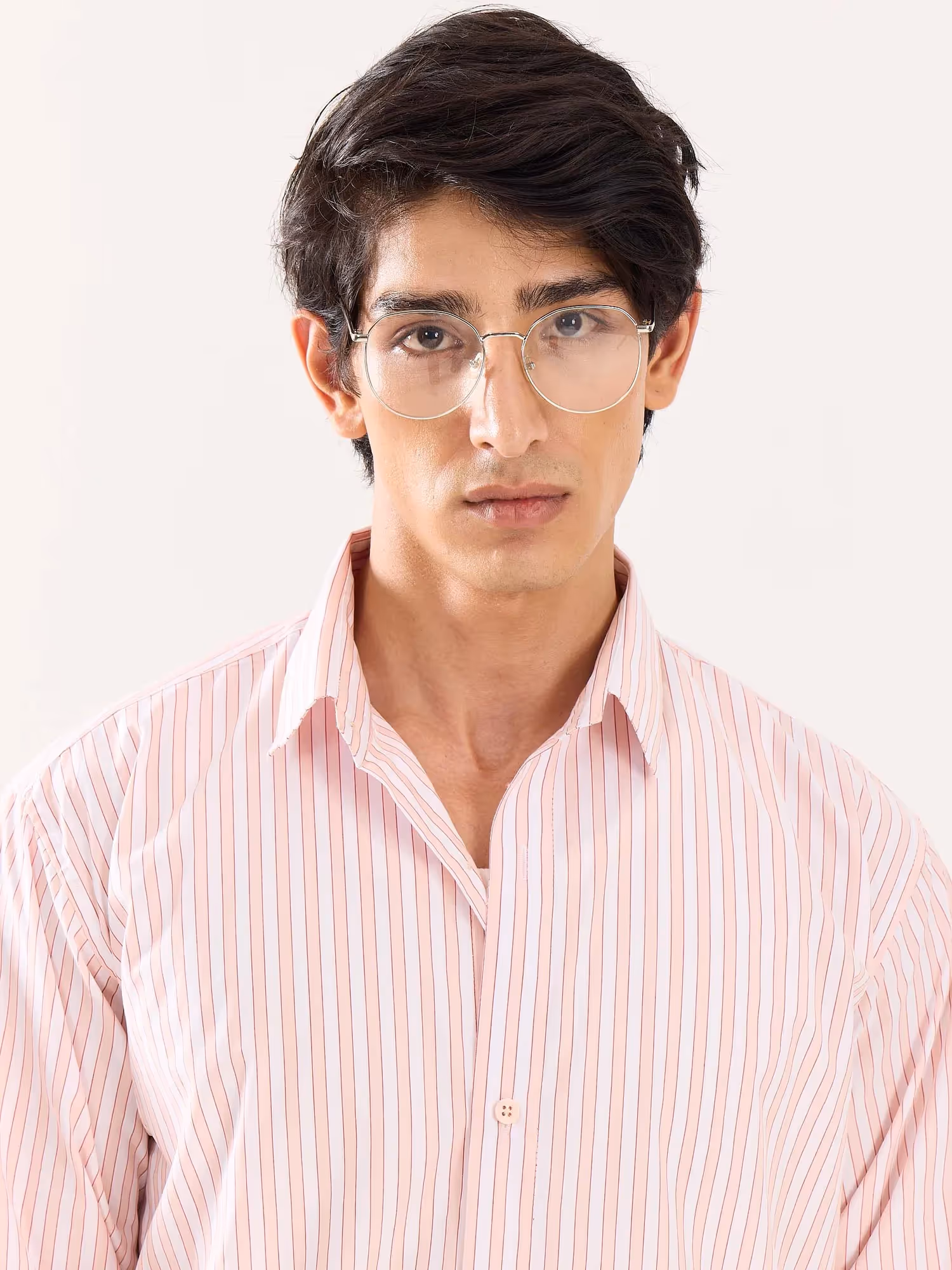 Peach and White Striped Poplin Shirt image 7