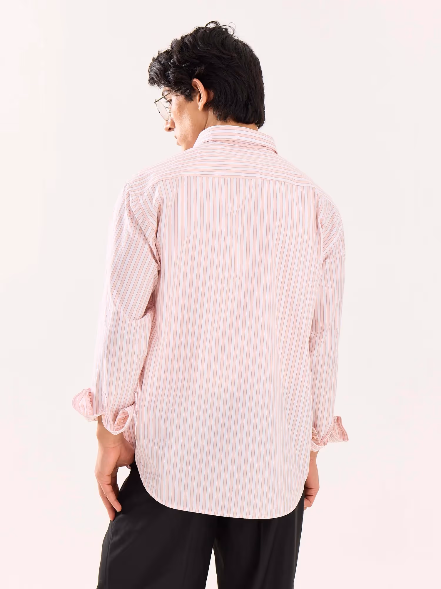 Peach and White Striped Poplin Shirt image 8