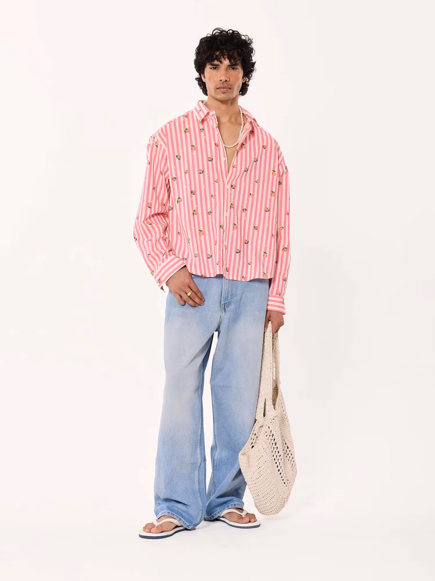 Peaches Printed Striped Cropped Shirt image 1