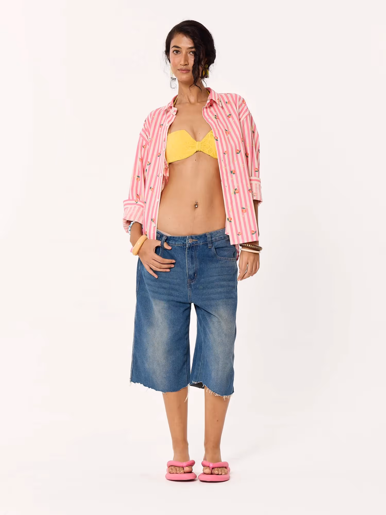 Peaches Printed Striped Cropped Shirt  image 2