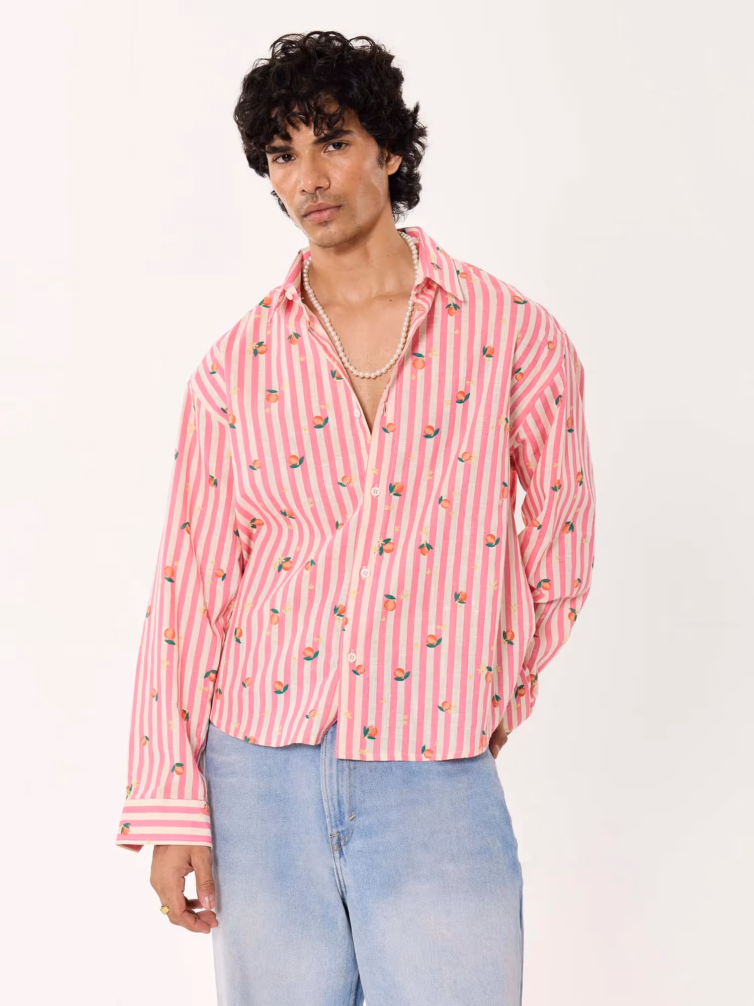 Peaches Printed Striped Cropped Shirt  image 3