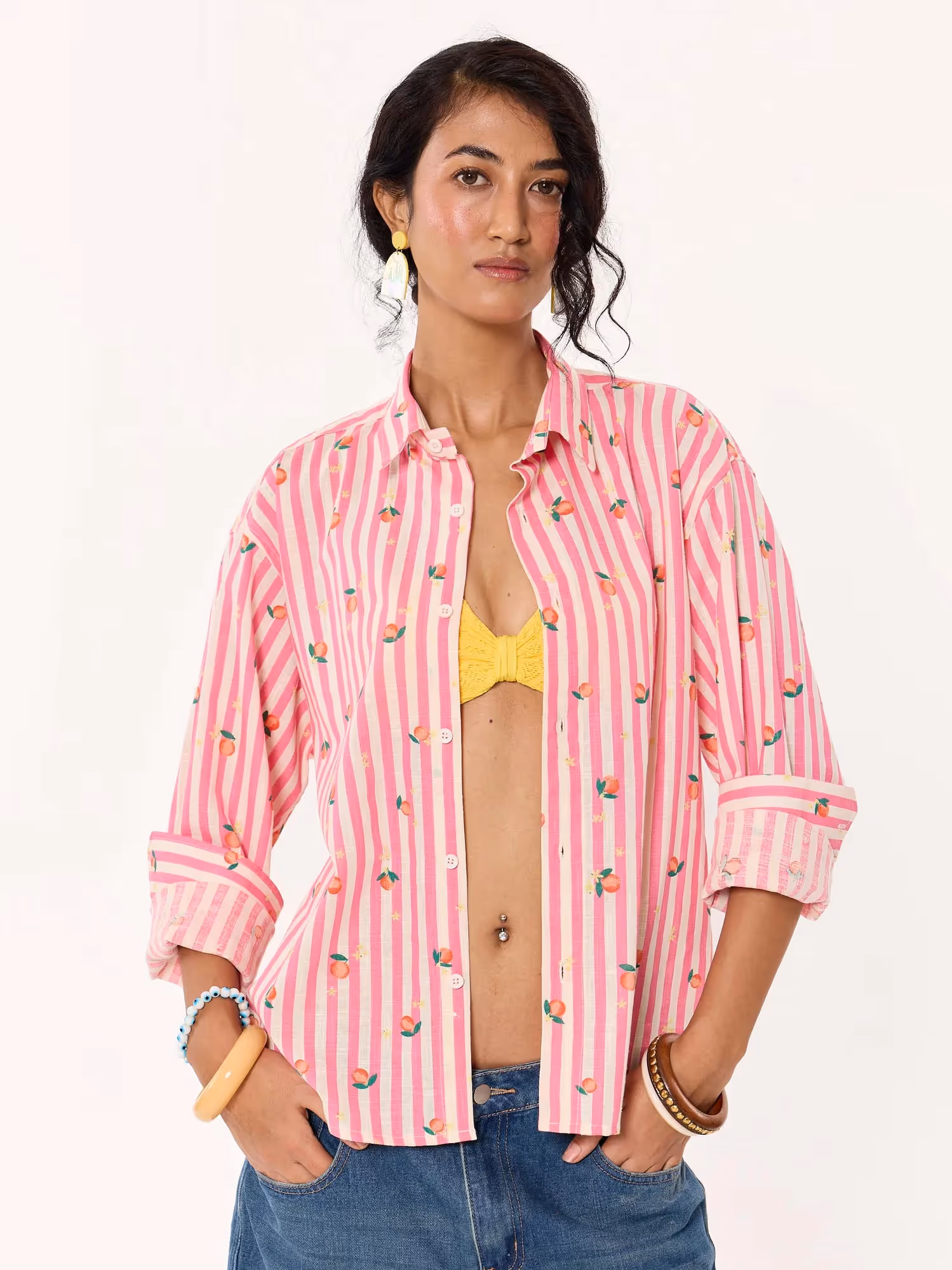 Peaches Printed Striped Cropped Shirt  image 4