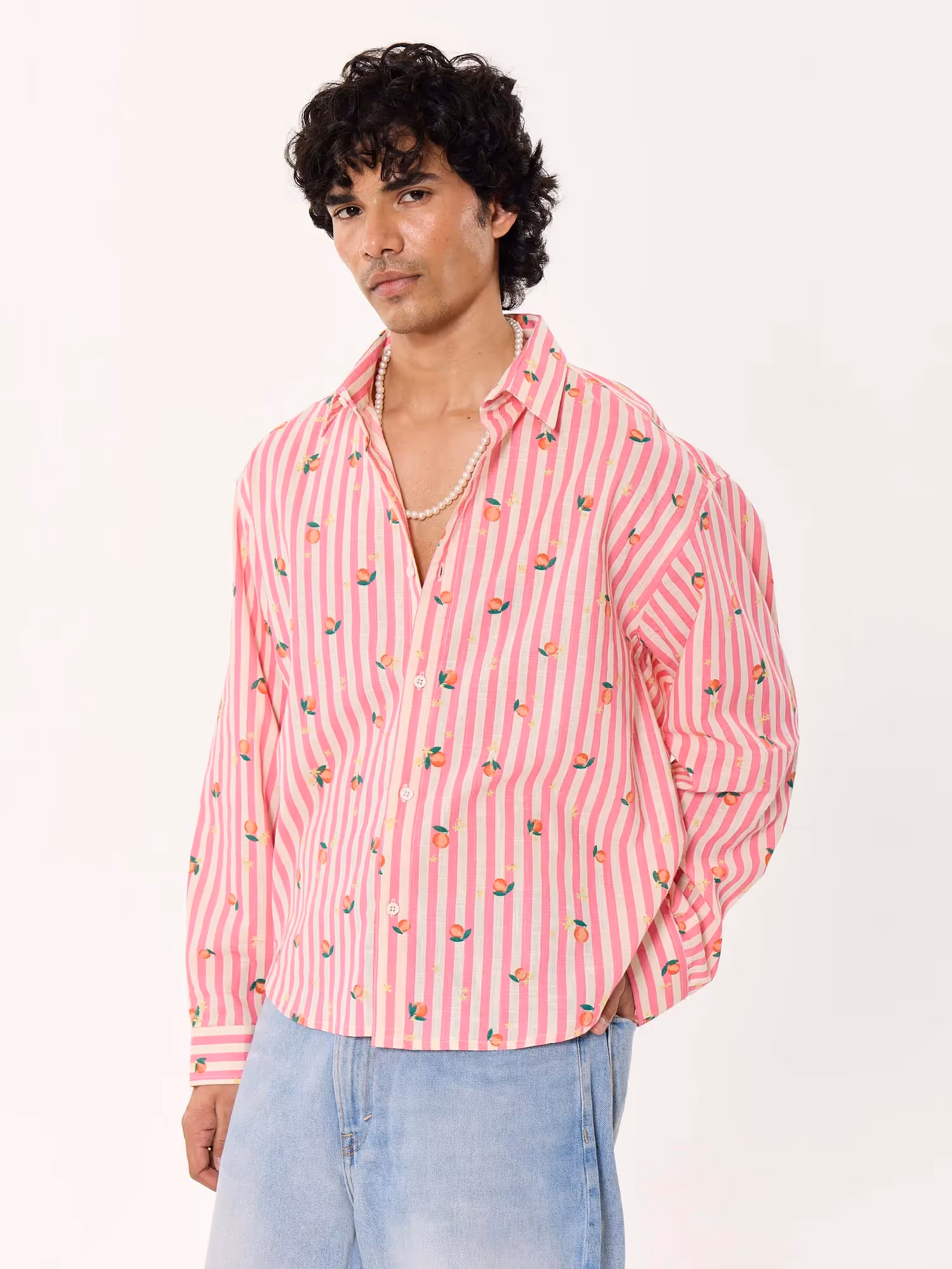 Peaches Printed Striped Cropped Shirt  image 5