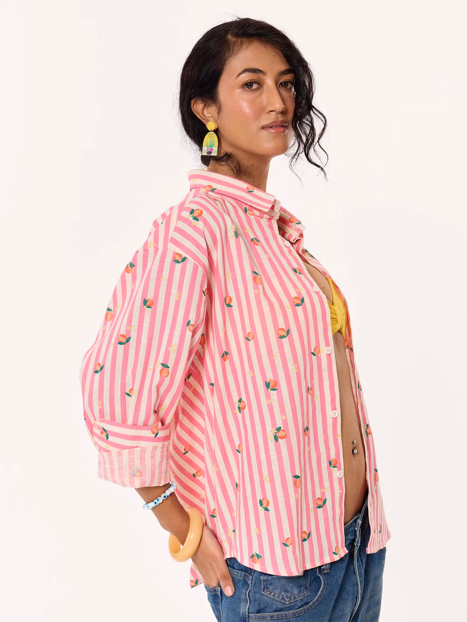 Peaches Printed Striped Cropped Shirt  image 6