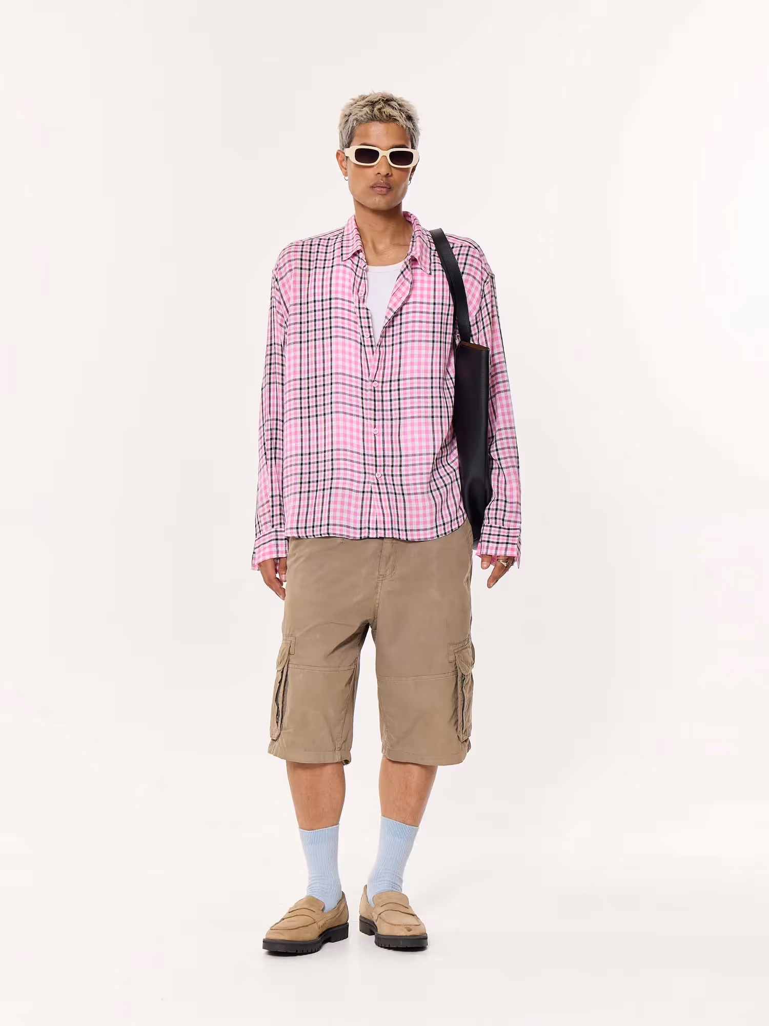 Pink & Black Tartan Oversized Cropped Shirt image 1