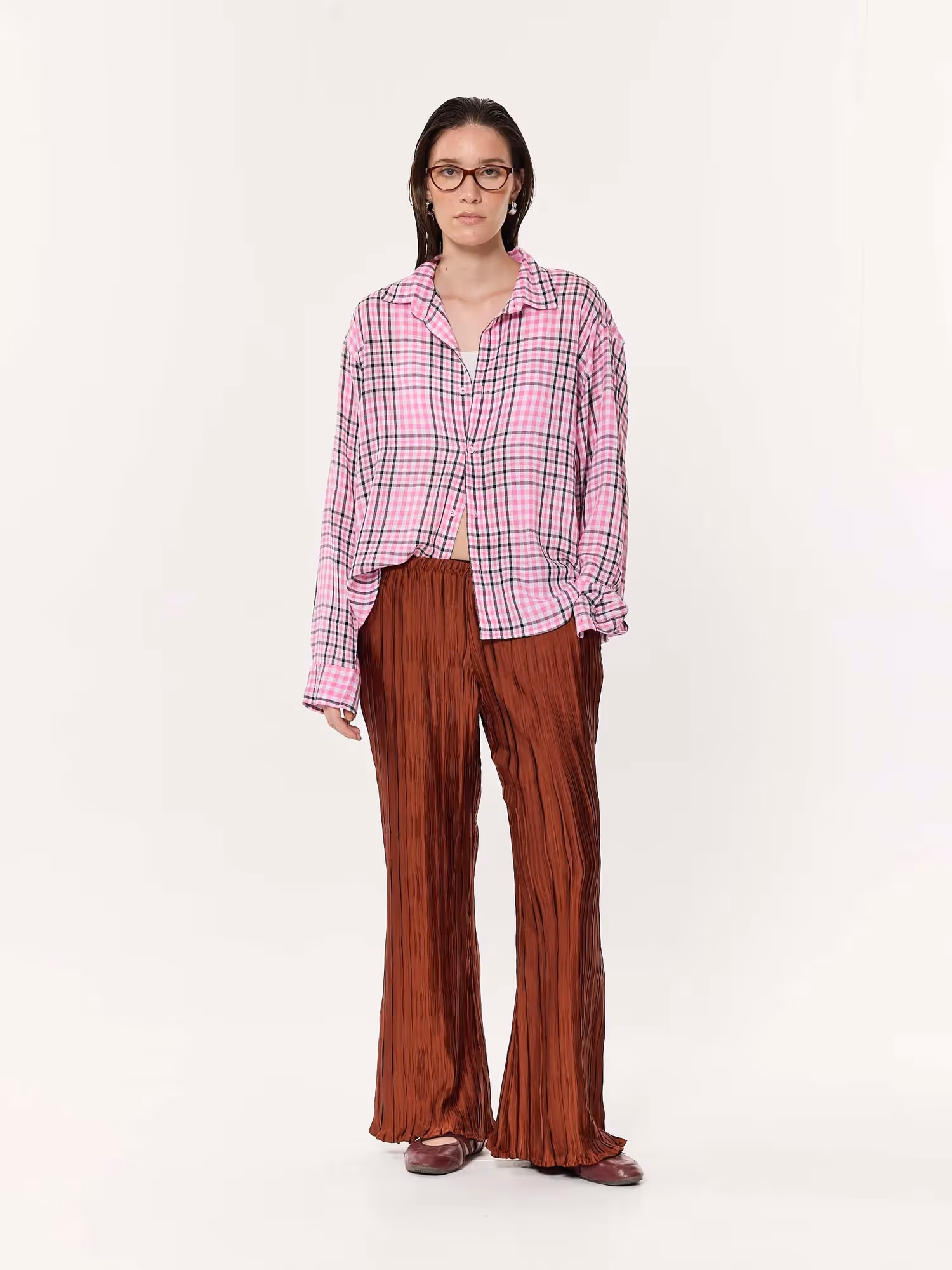 Pink & Black Tartan Oversized Cropped Shirt image 2