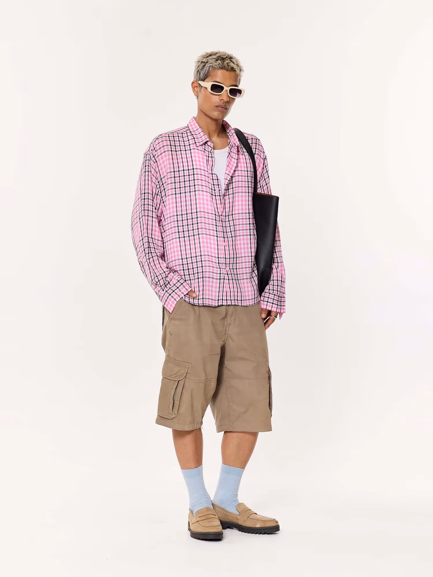 Pink & Black Tartan Oversized Cropped Shirt image 3
